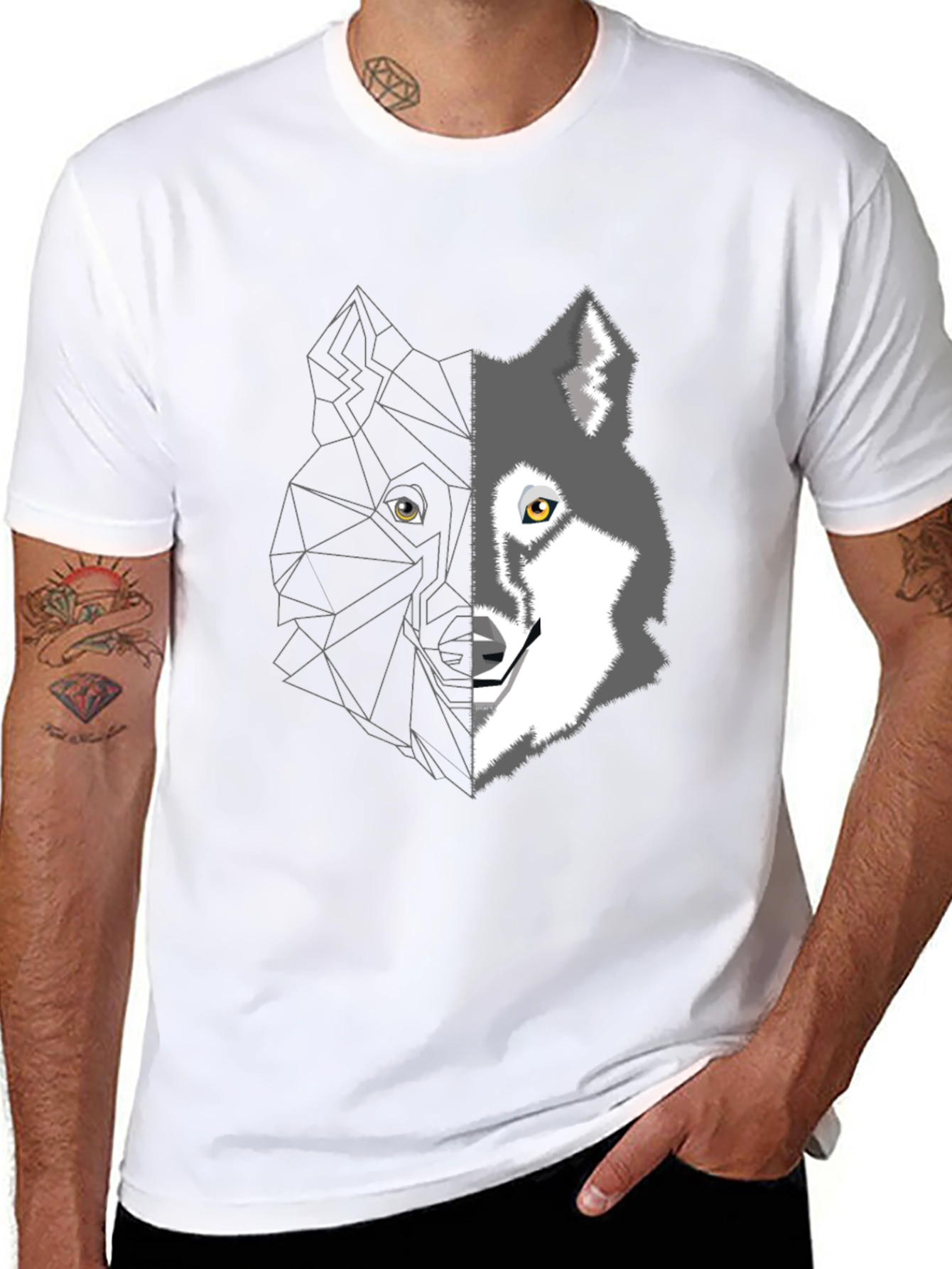 Geometric Wolf Graphic Tee - Mens Black T-Shirt