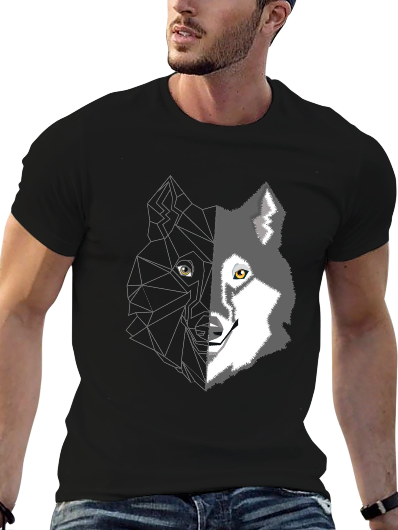 Geometric Wolf Graphic Tee - Mens Black T-Shirt