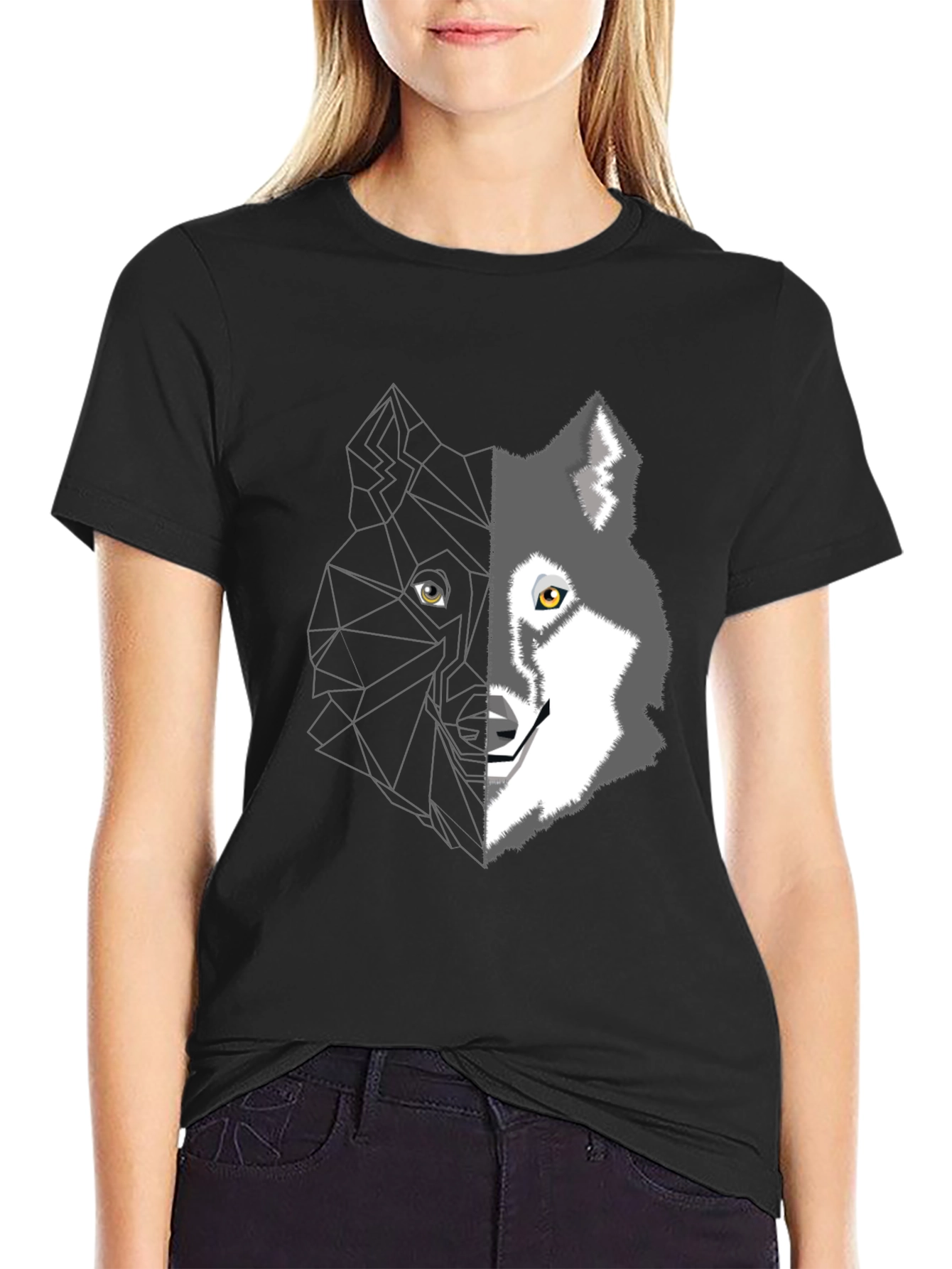 Geometric Wolf Graphic Tee - Mens Black T-Shirt