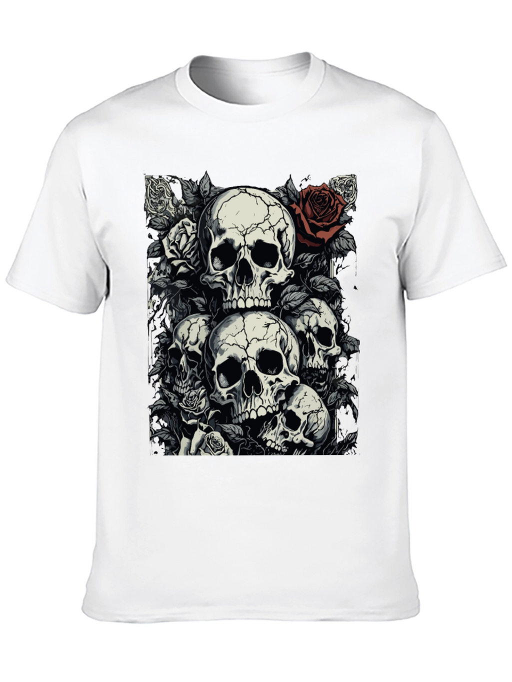 Skull & Roses Graphic Tee - Dark Aesthetic