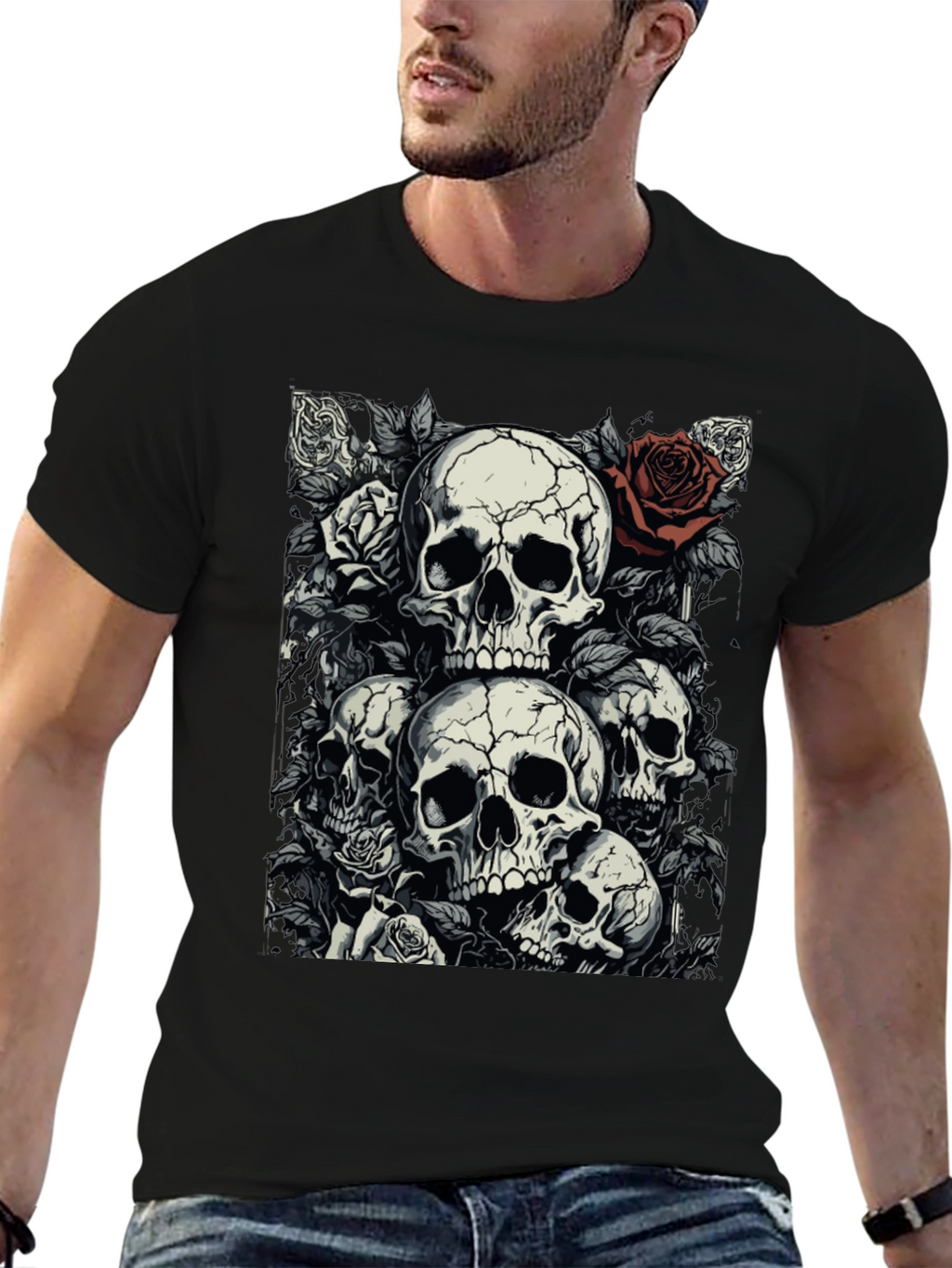 Skull & Roses Graphic Tee - Dark Aesthetic