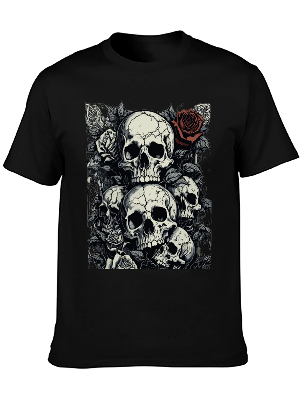 Skull & Roses Graphic Tee - Dark Aesthetic
