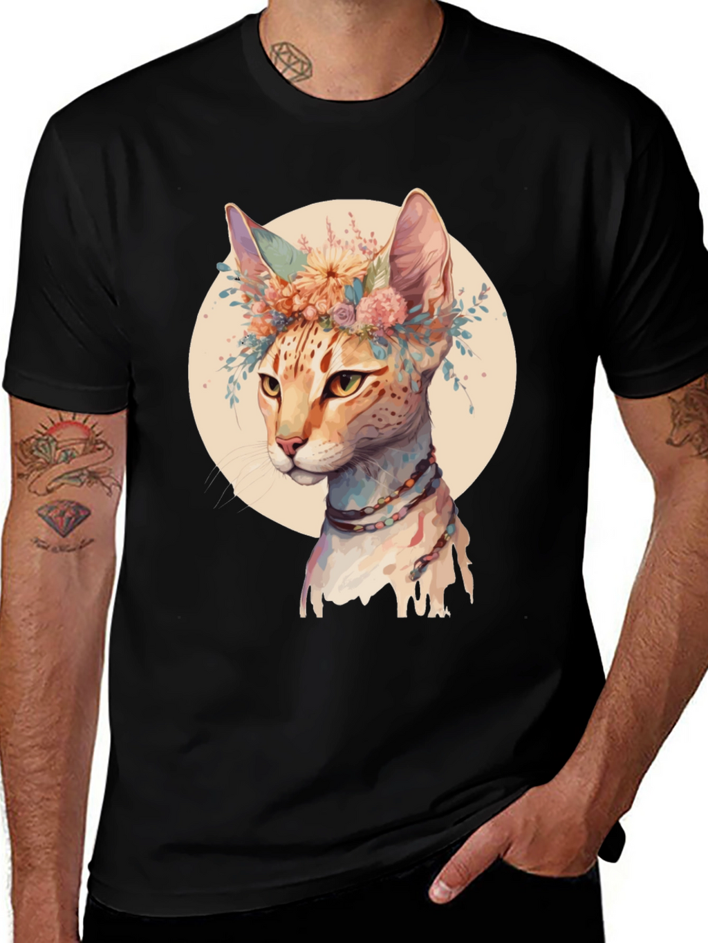 Boho Cat T-Shirt - Floral Crown Design