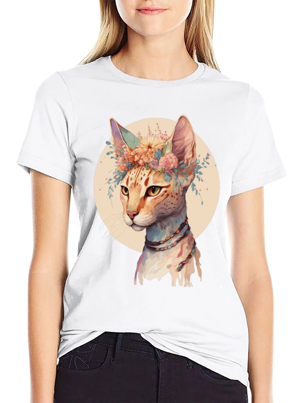 Boho Cat T-Shirt - Floral Crown Design