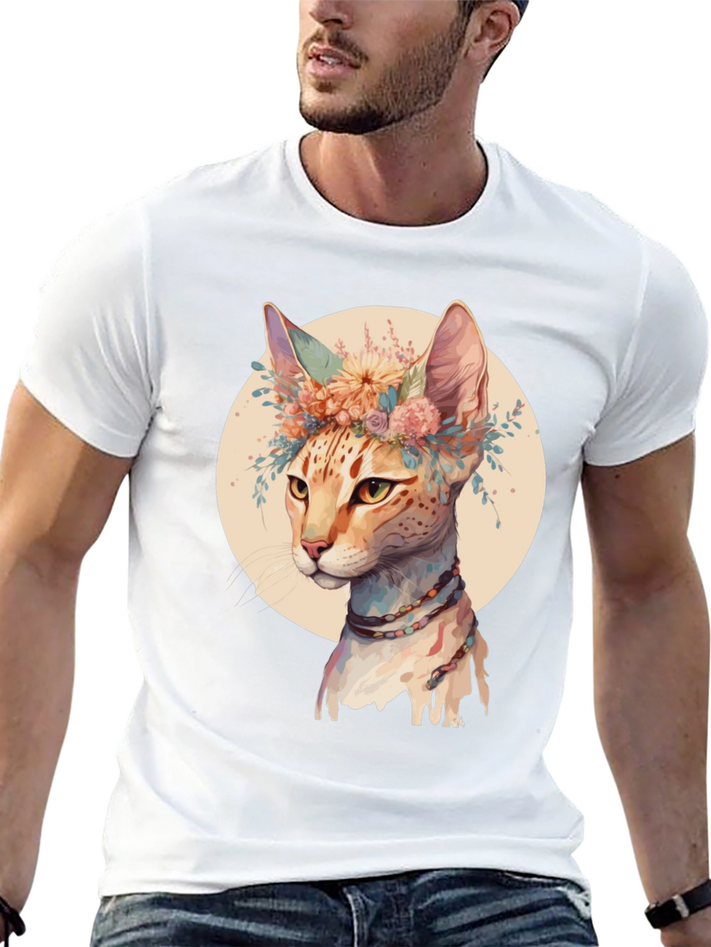 Boho Cat T-Shirt - Floral Crown Design