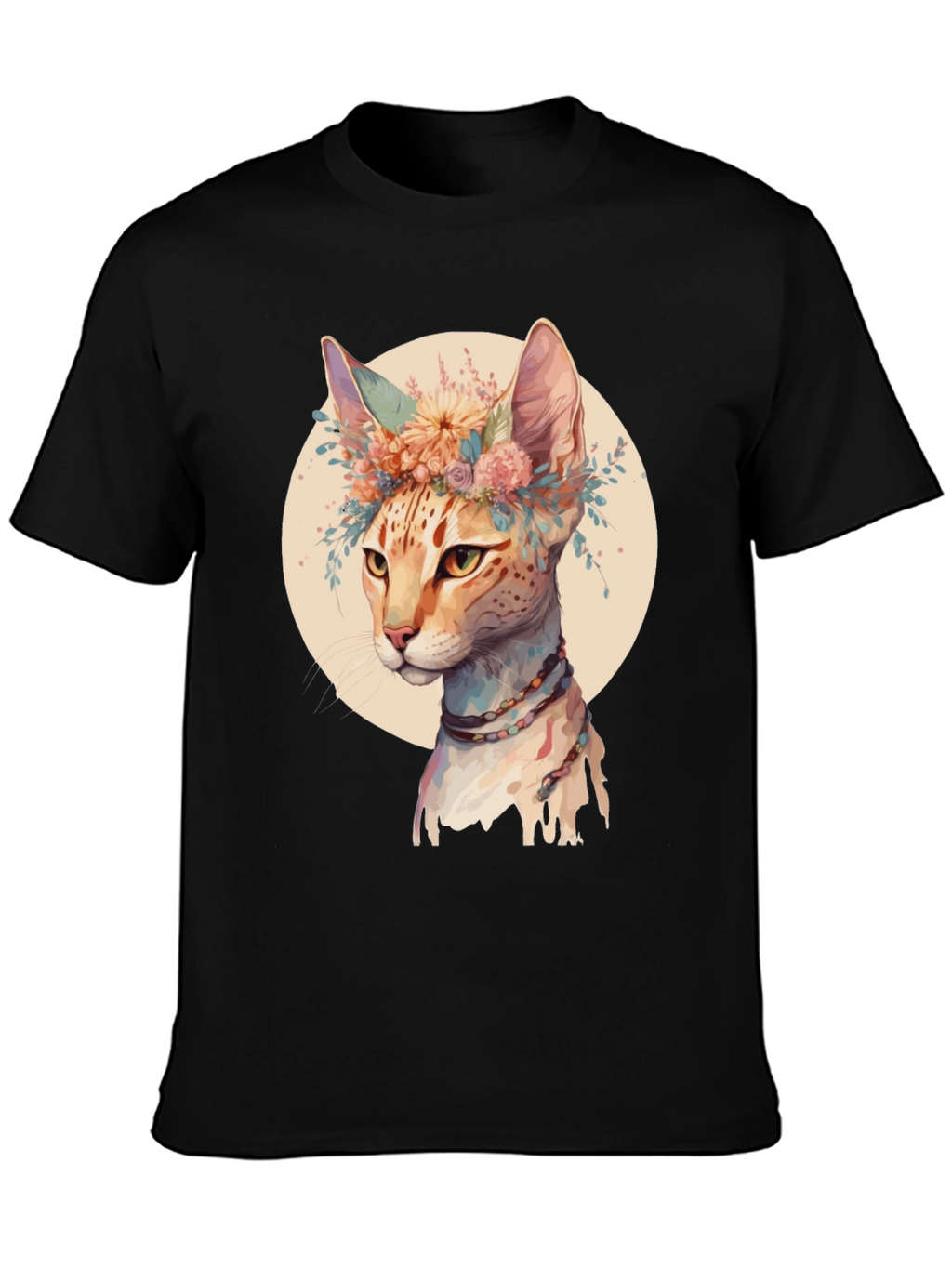 Boho Cat T-Shirt - Floral Crown Design