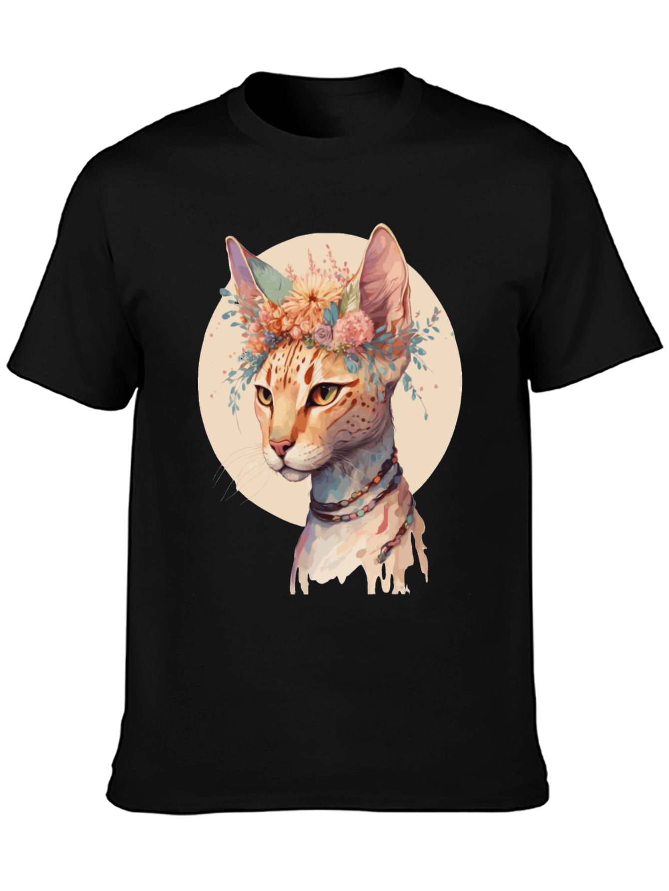Boho Cat T-Shirt - Floral Crown Design