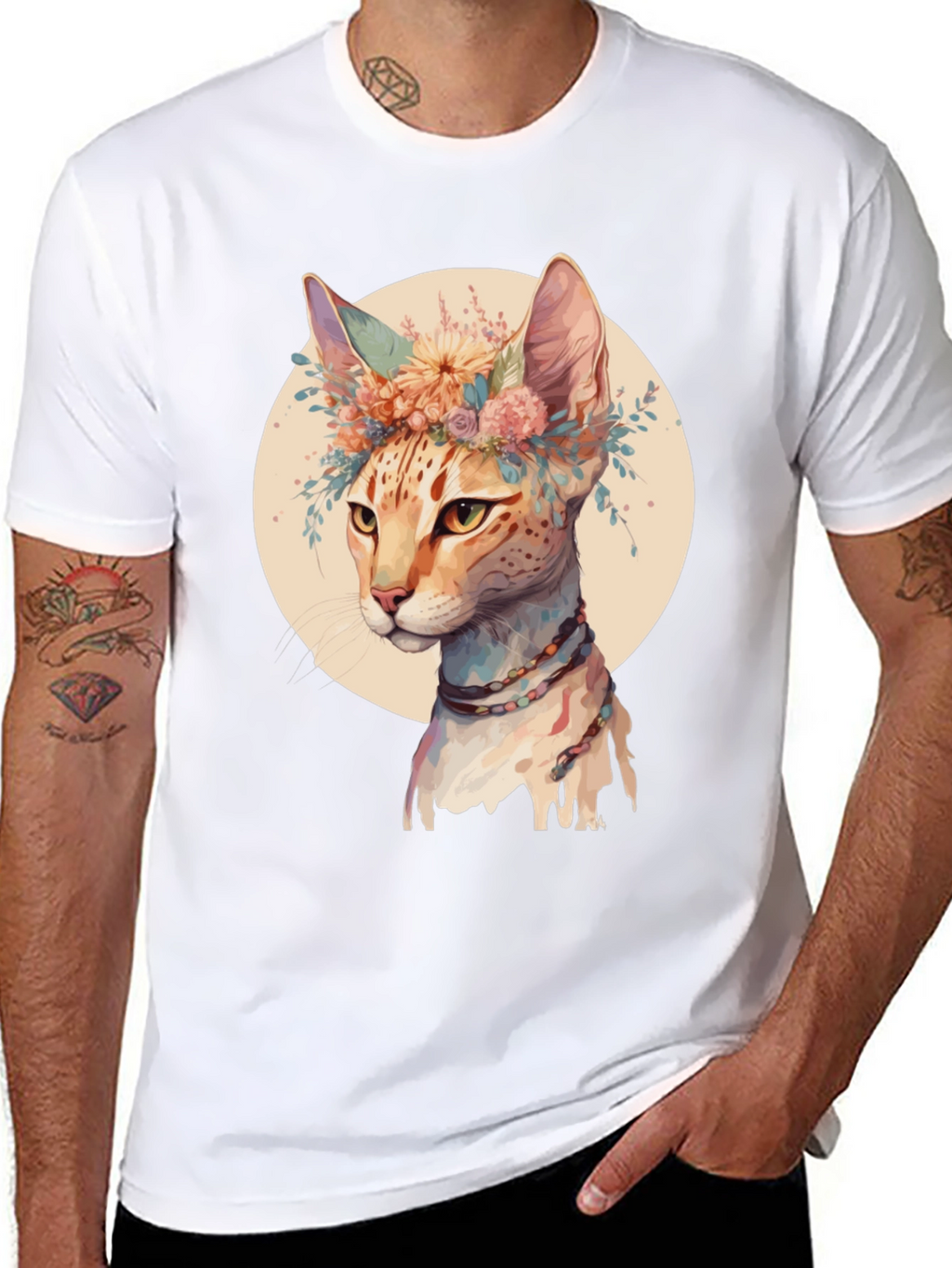 Boho Cat T-Shirt - Floral Crown Design