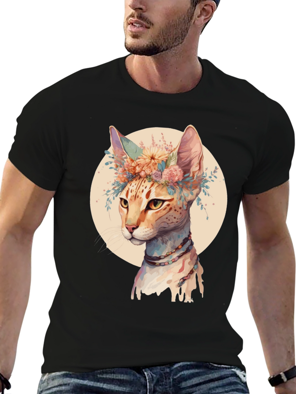Boho Cat T-Shirt - Floral Crown Design