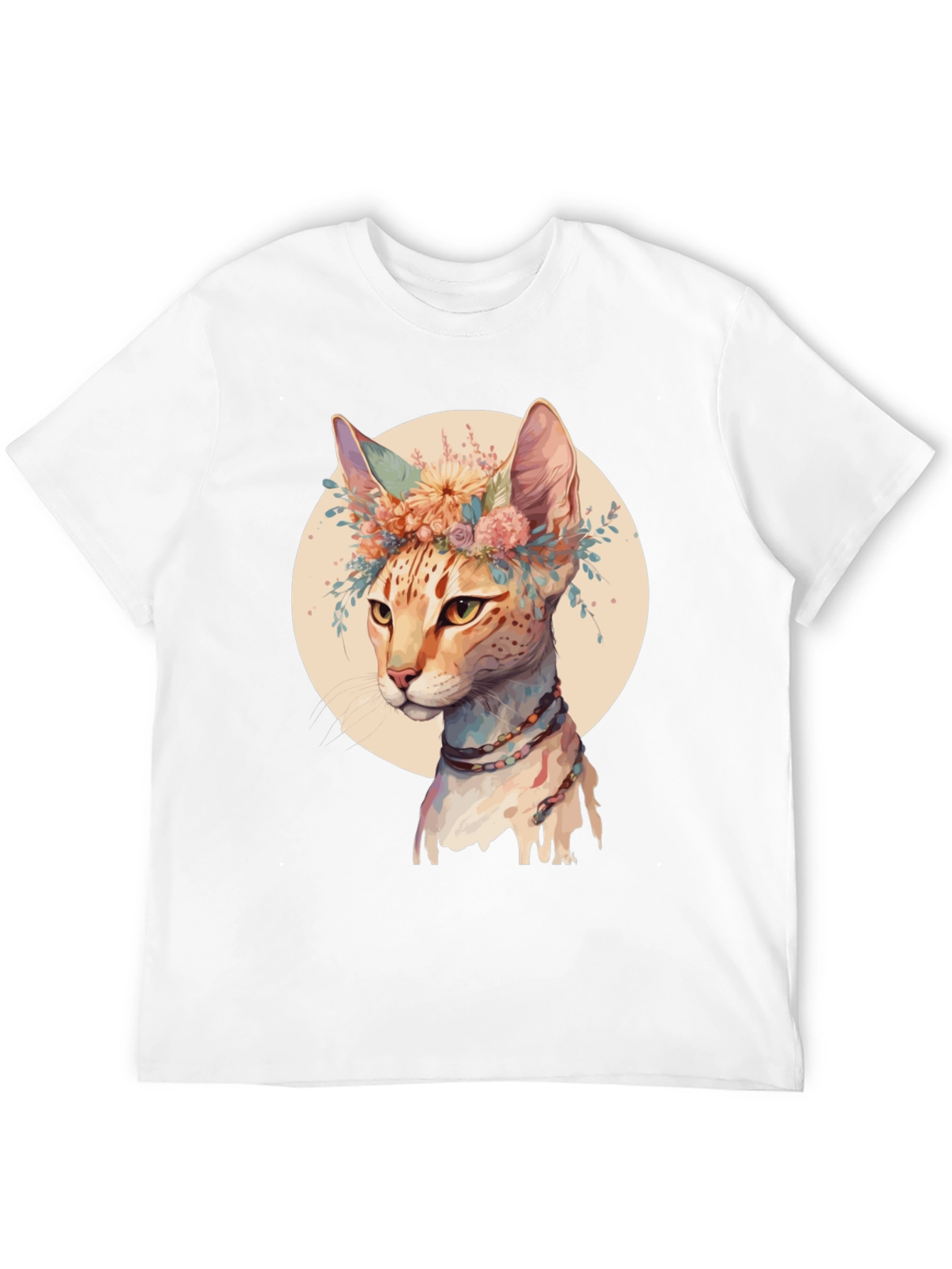 Boho Cat T-Shirt - Floral Crown Design