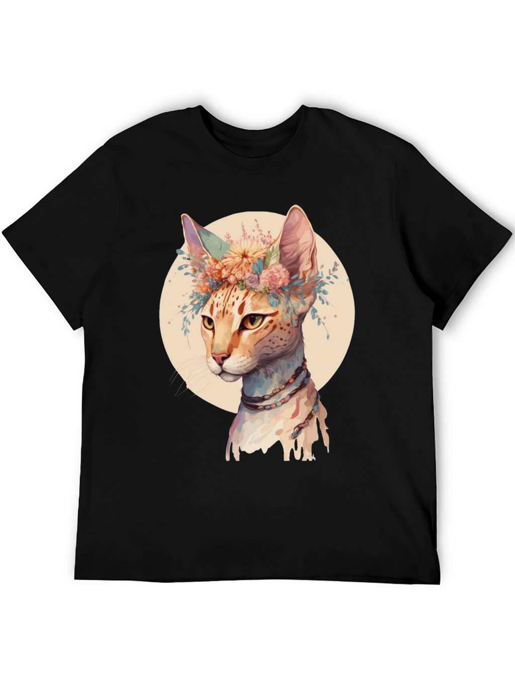 Boho Cat T-Shirt - Floral Crown Design