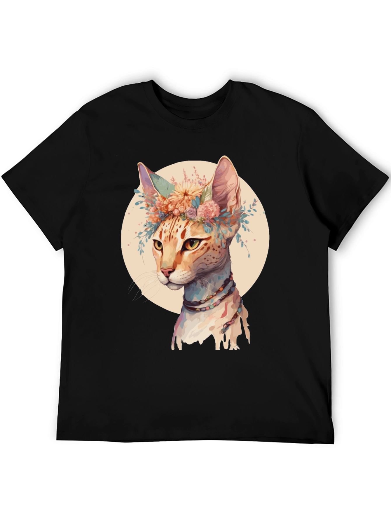 Boho Cat T-Shirt - Floral Crown Design