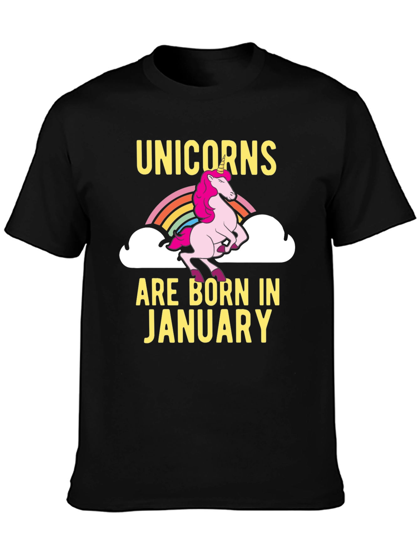 Unicorns Born in January Black Graphic T-Shirt