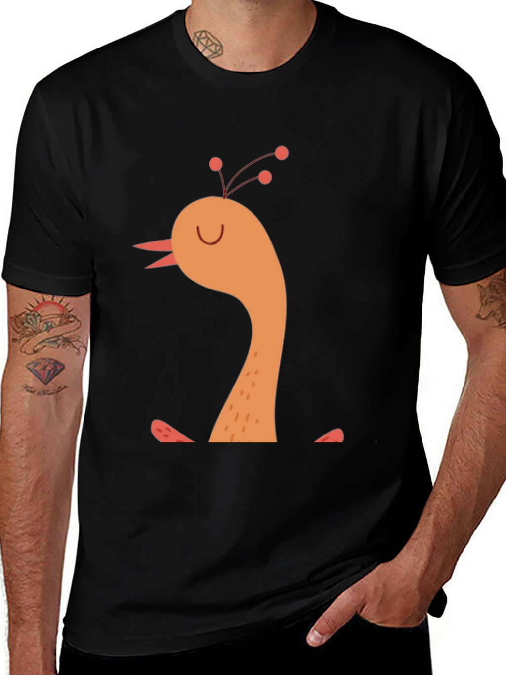 Whimsical Bird Graphic Tee -  Mens Black T-Shirt