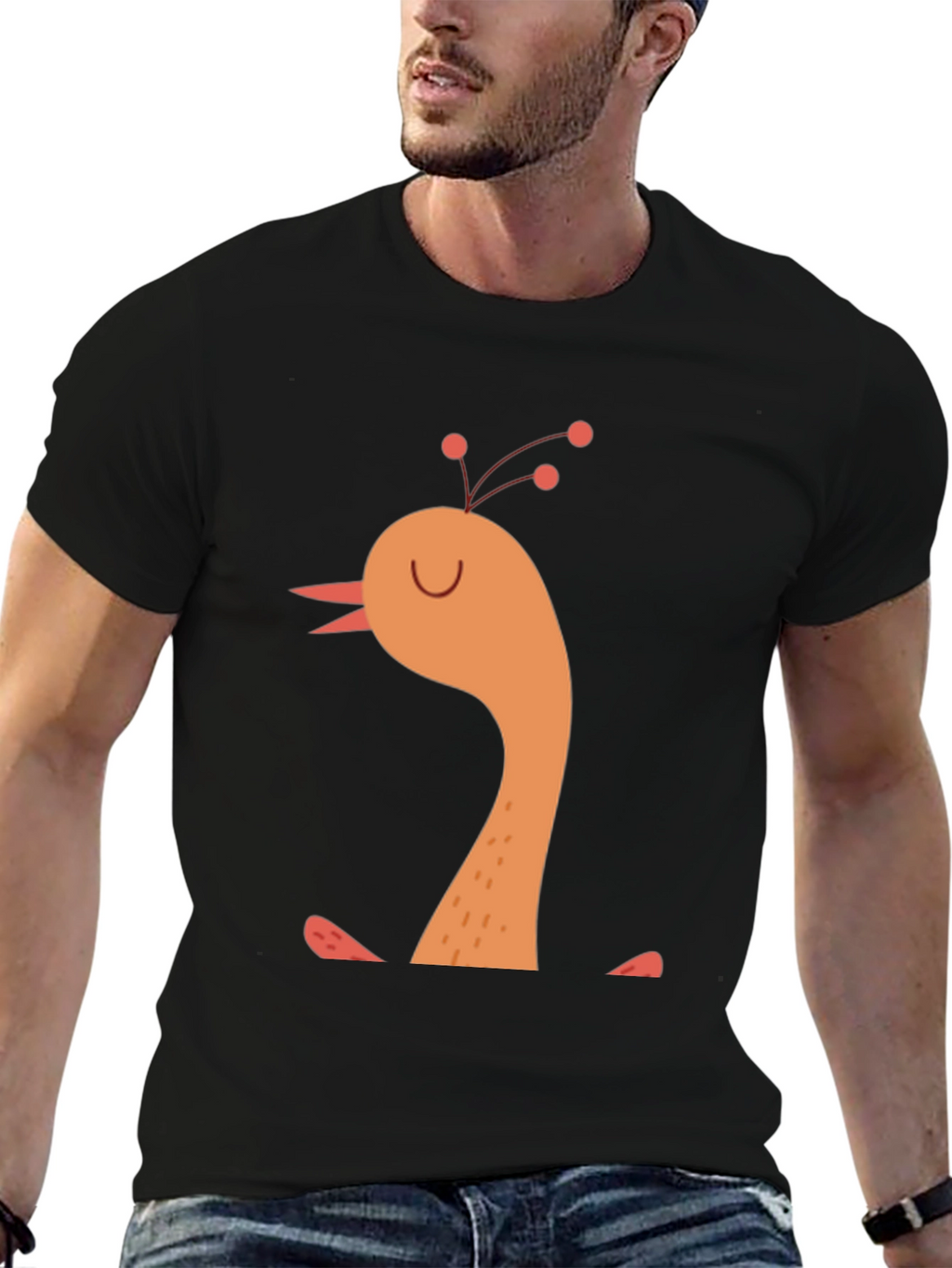 Whimsical Bird Graphic Tee -  Mens Black T-Shirt
