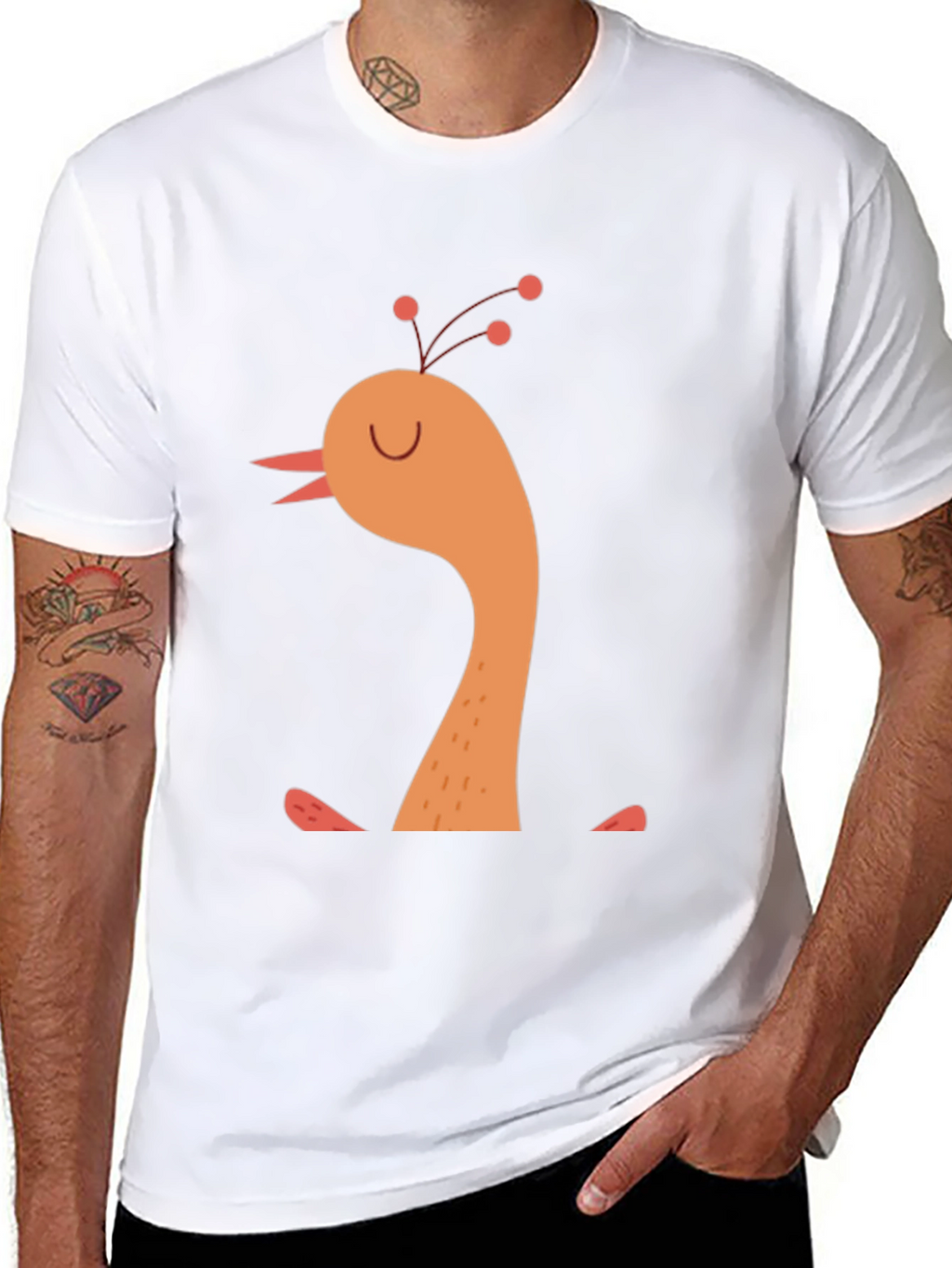Whimsical Bird Graphic Tee -  Mens Black T-Shirt