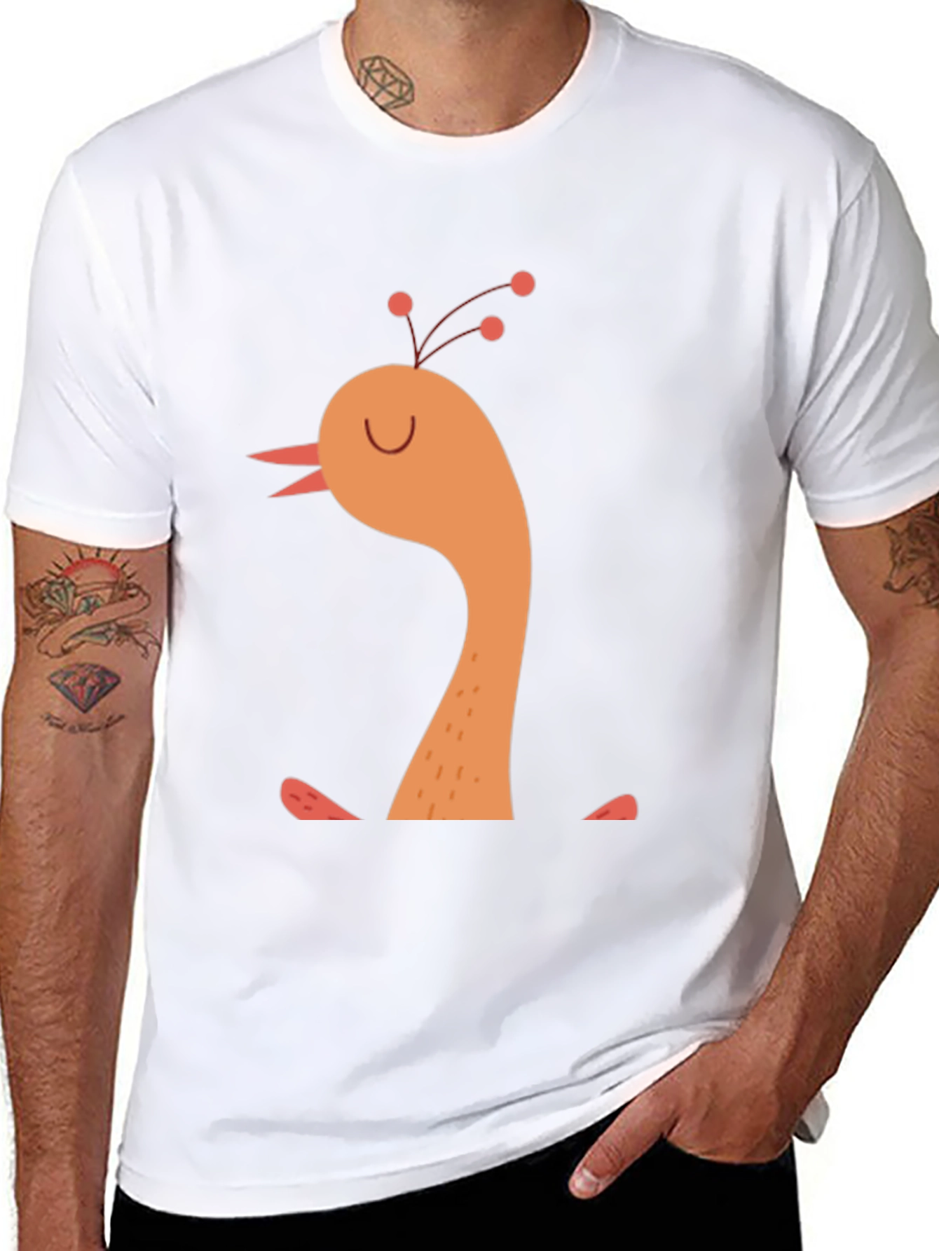 Whimsical Bird Graphic Tee -  Mens Black T-Shirt