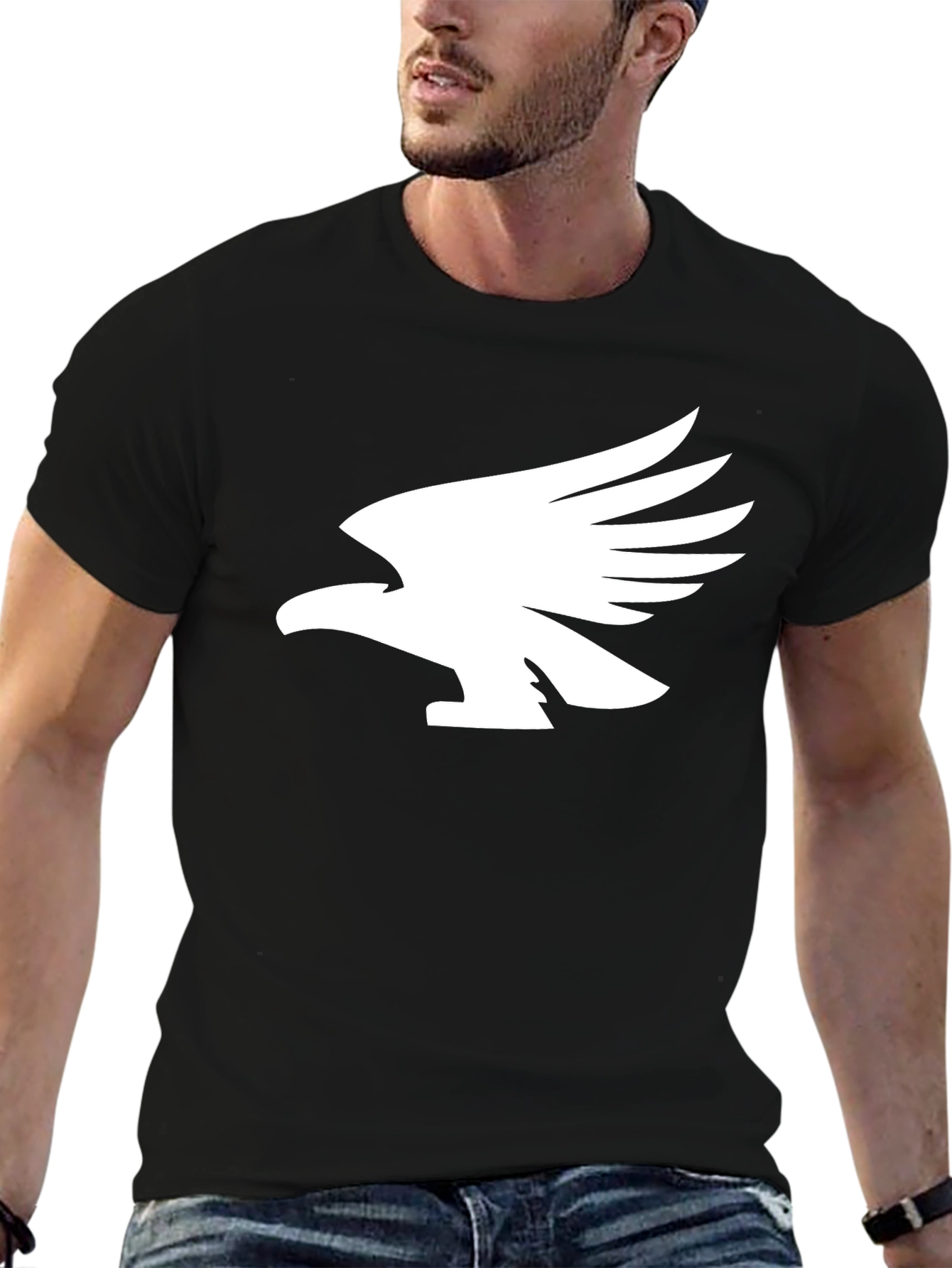 Black T-Shirt with White Eagle Graphic