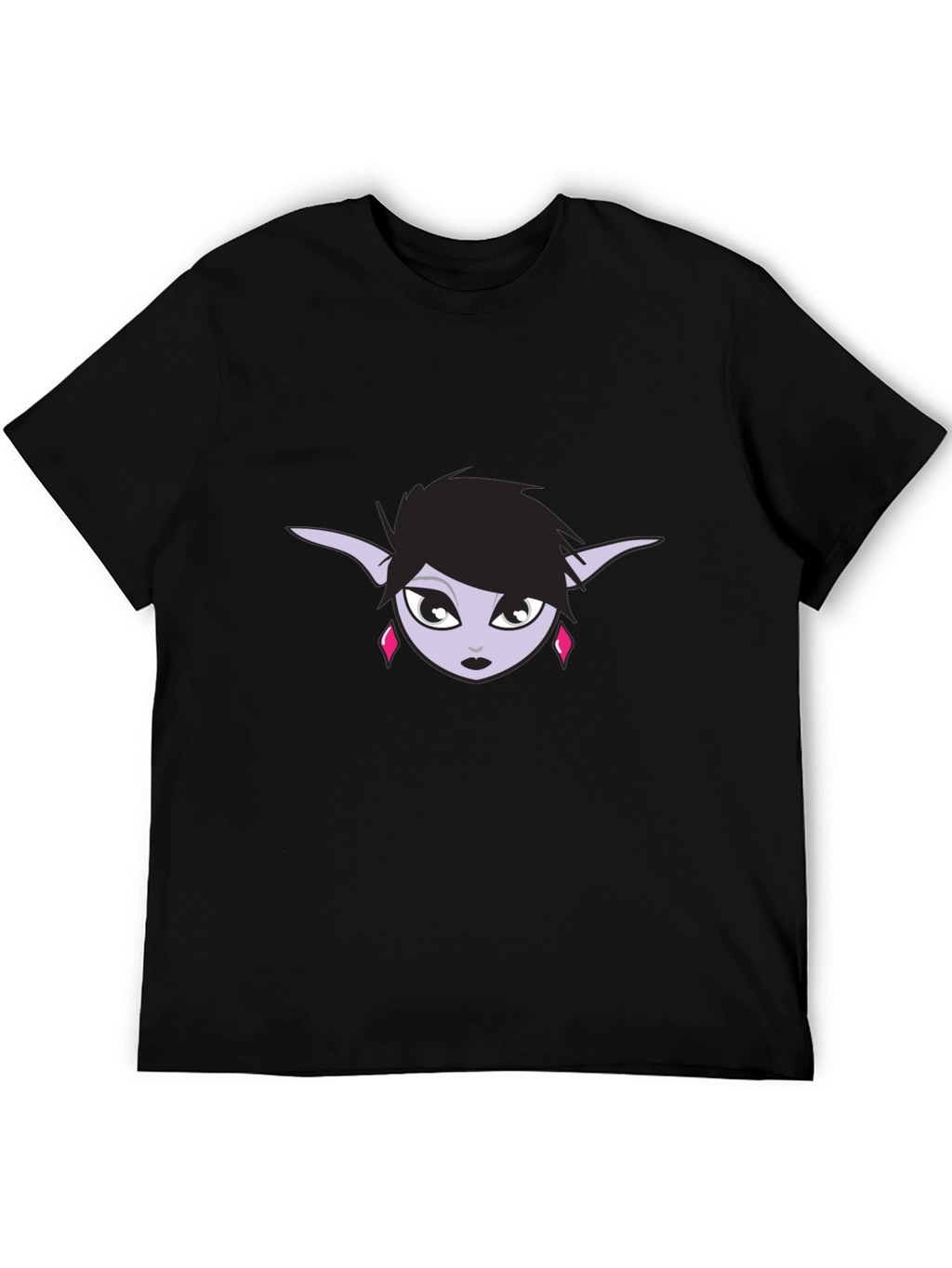 Black T-Shirt with Elf Girl Graphic Tee