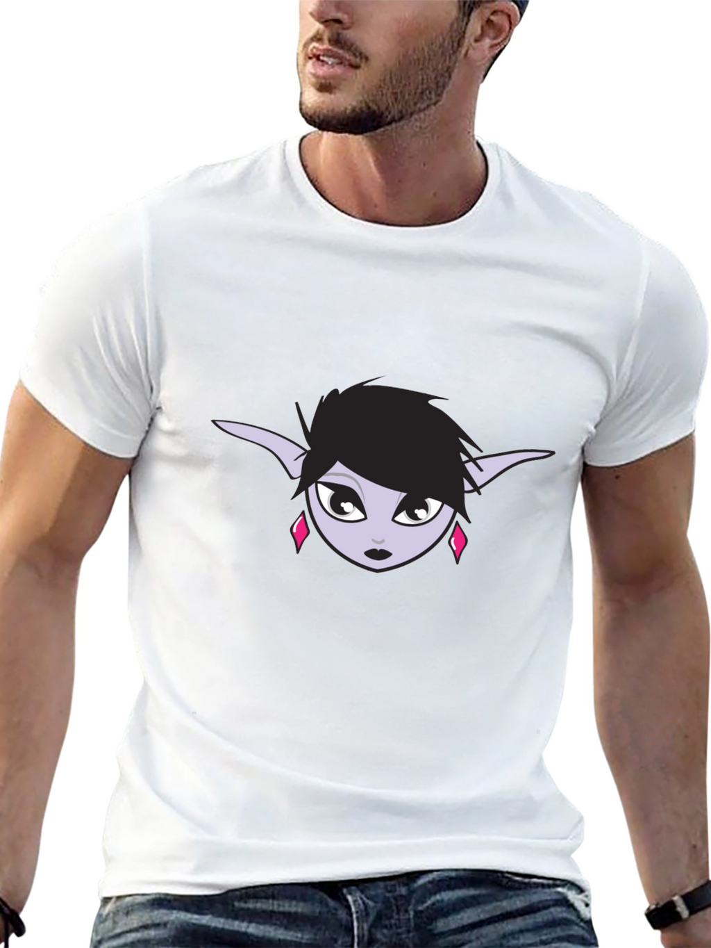 Black T-Shirt with Elf Girl Graphic Tee