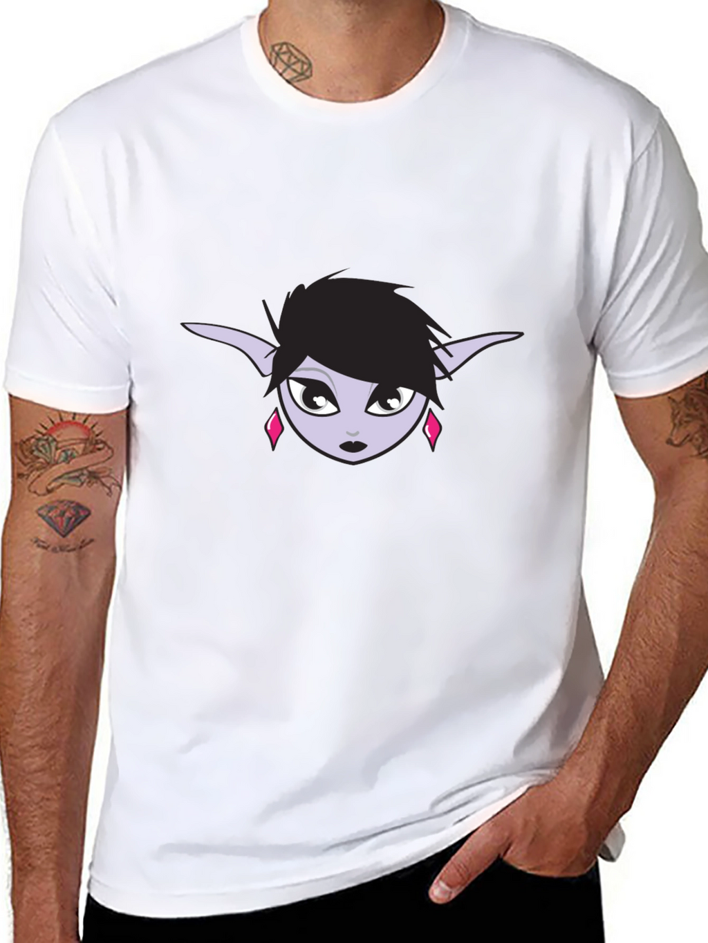 Black T-Shirt with Elf Girl Graphic Tee