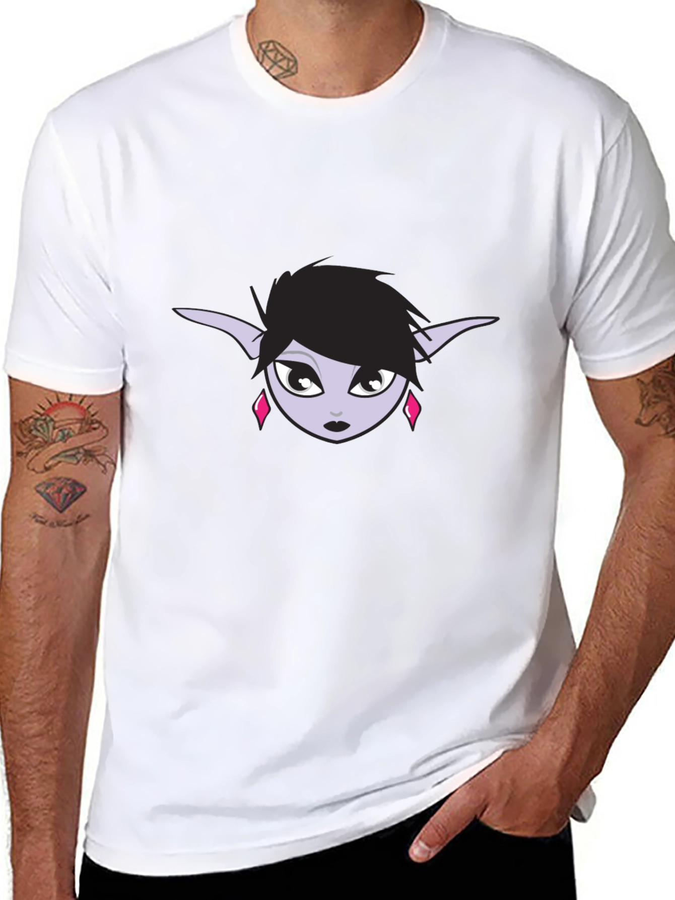 Black T-Shirt with Elf Girl Graphic Tee