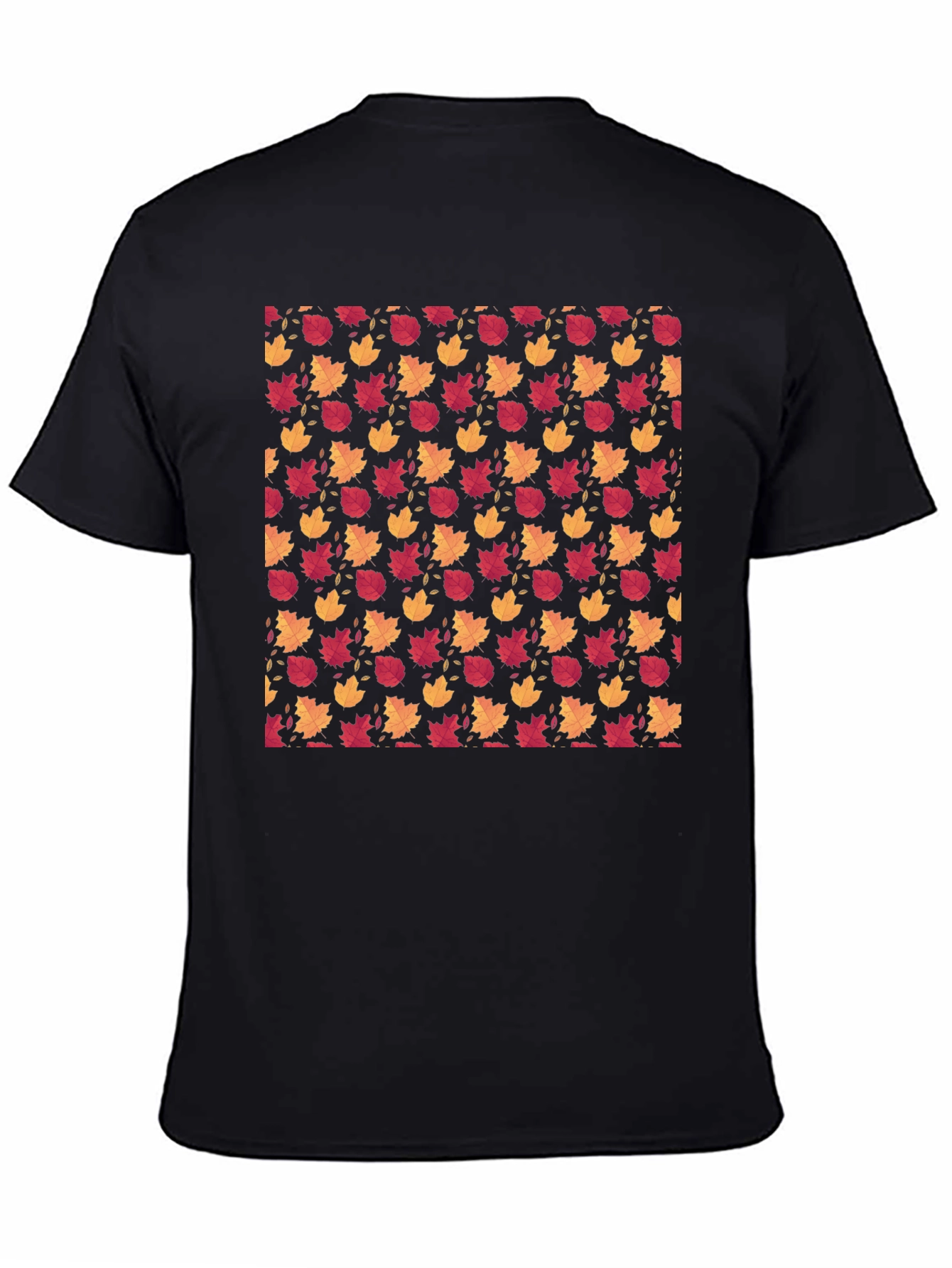 Autumn Leaves Pattern Black T-Shirt