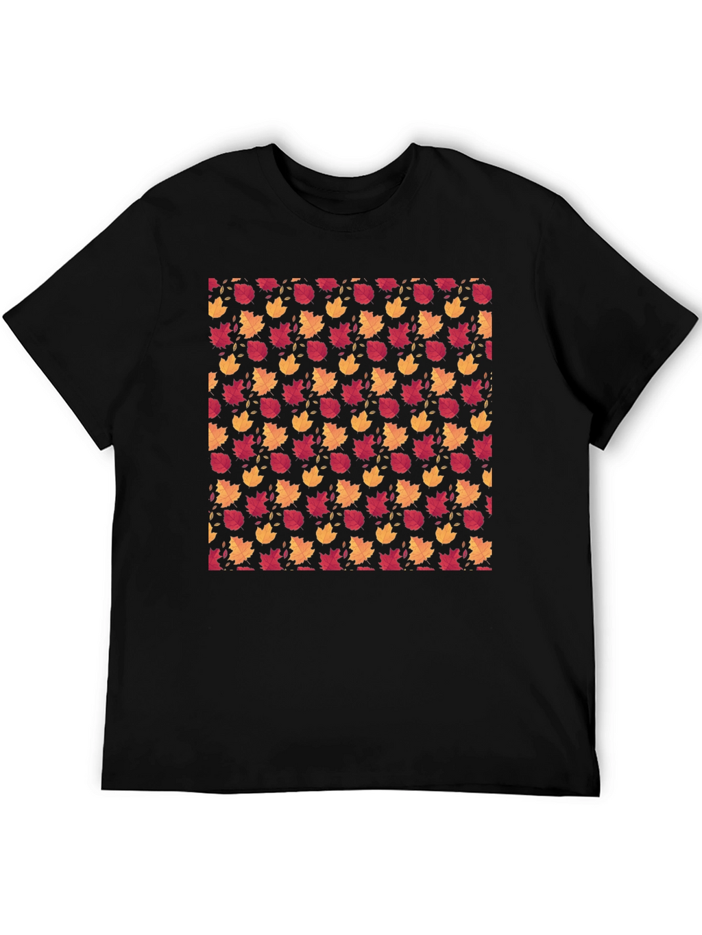 Autumn Leaves Pattern Black T-Shirt