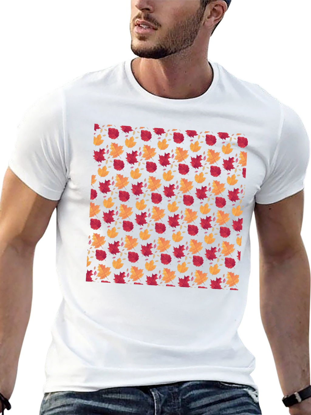 Autumn Leaves Pattern Black T-Shirt
