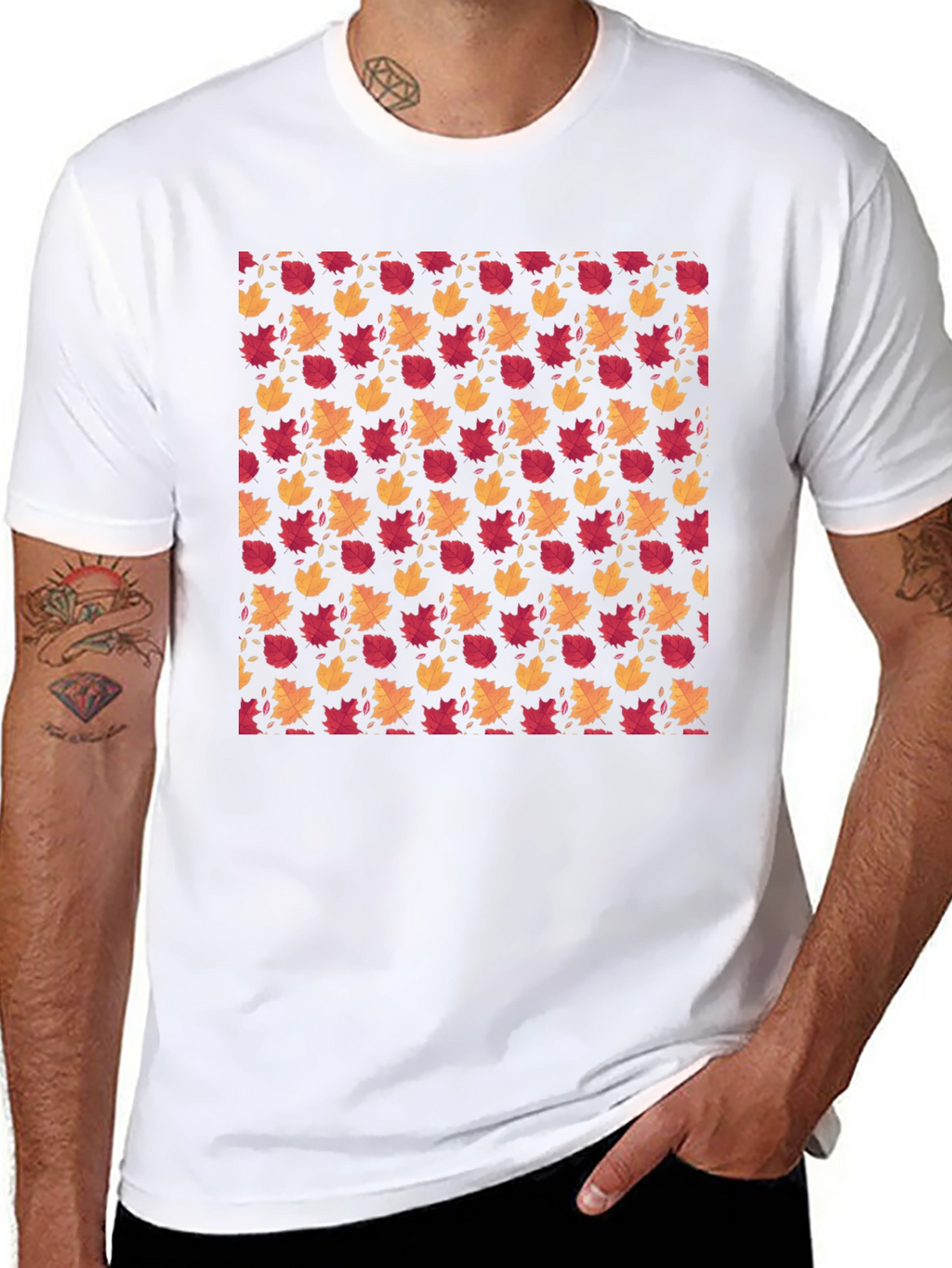 Autumn Leaves Pattern Black T-Shirt