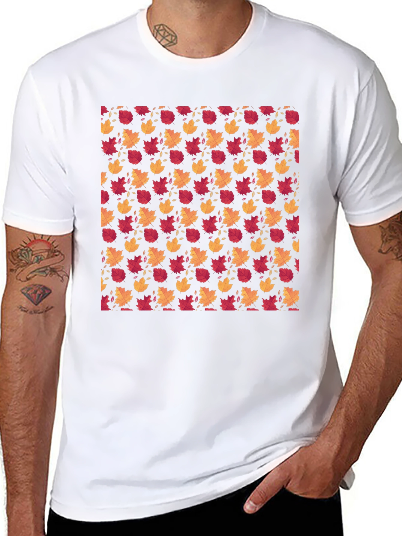 Autumn Leaves Pattern Black T-Shirt