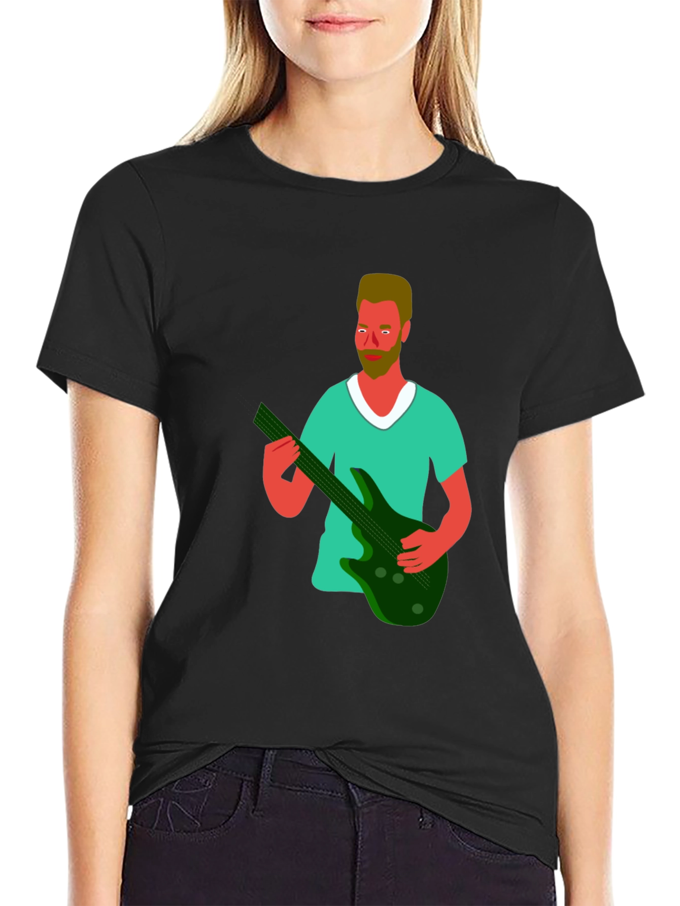 Illustrated Musician Graphic Tee - Black