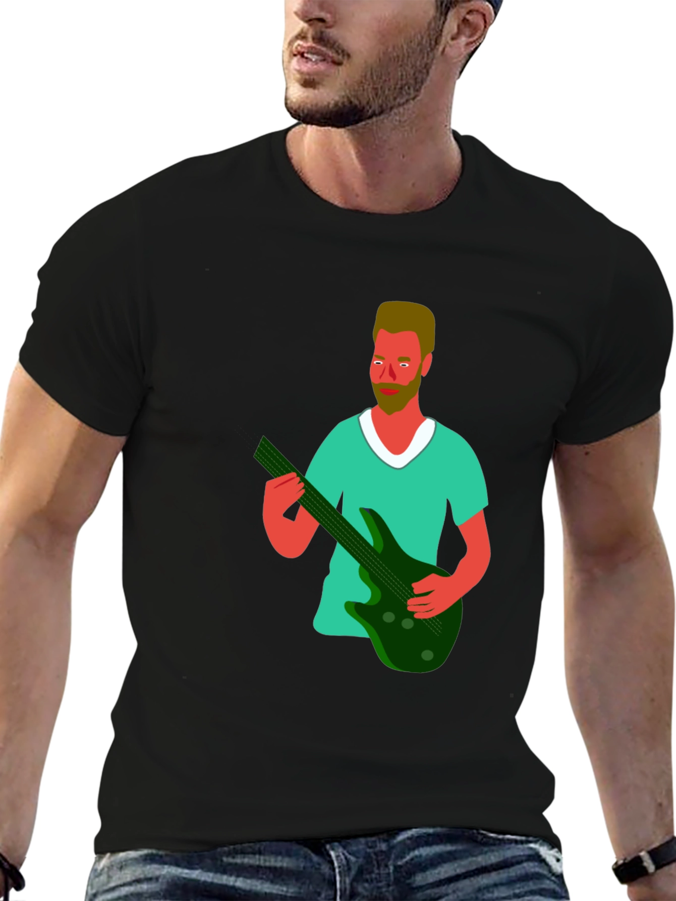 Illustrated Musician Graphic Tee - Black