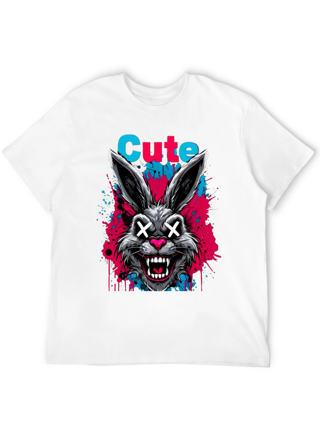 Cute Scary Rabbit Graphic Black T-Shirt
