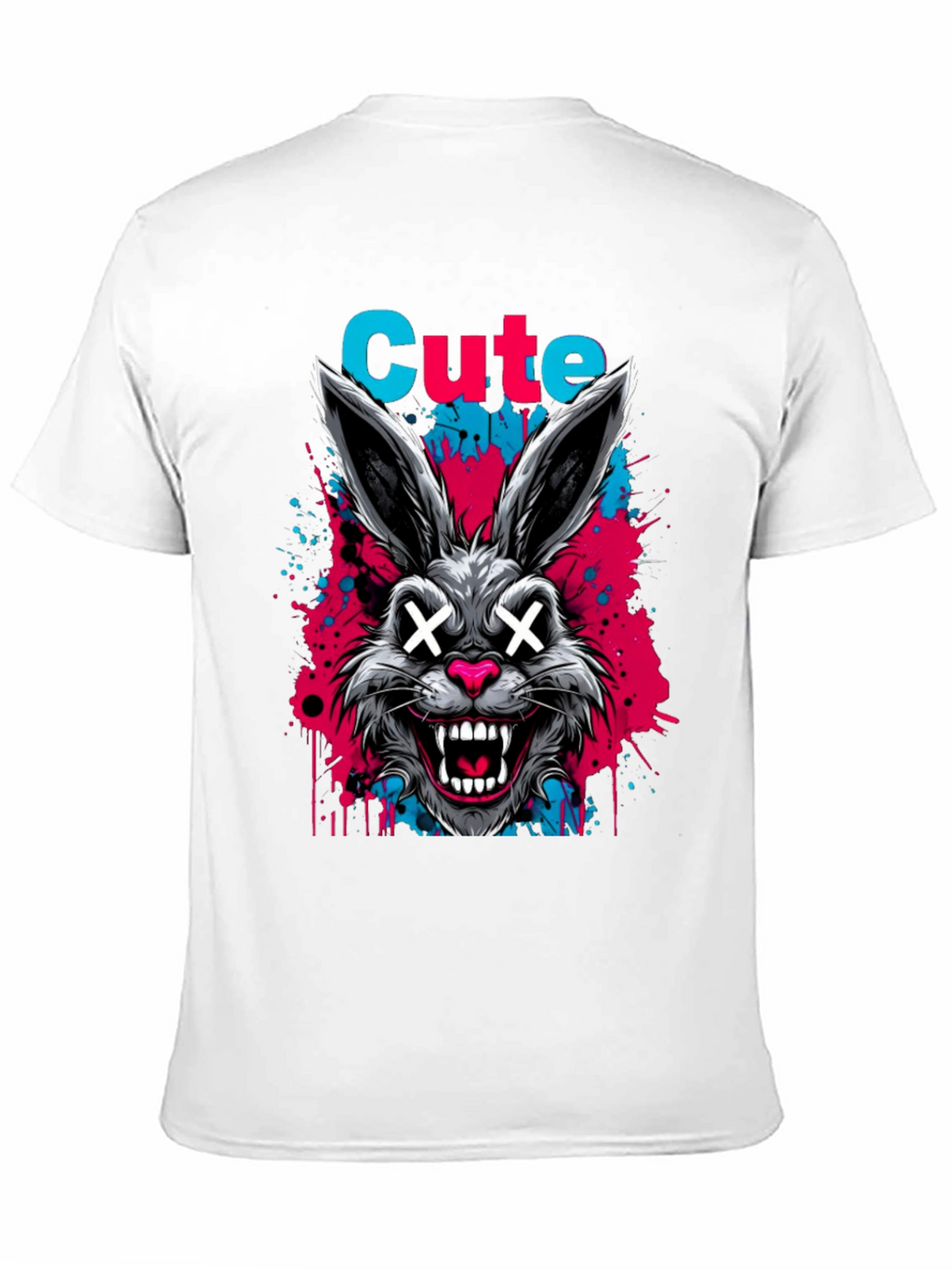 Cute Scary Rabbit Graphic Black T-Shirt