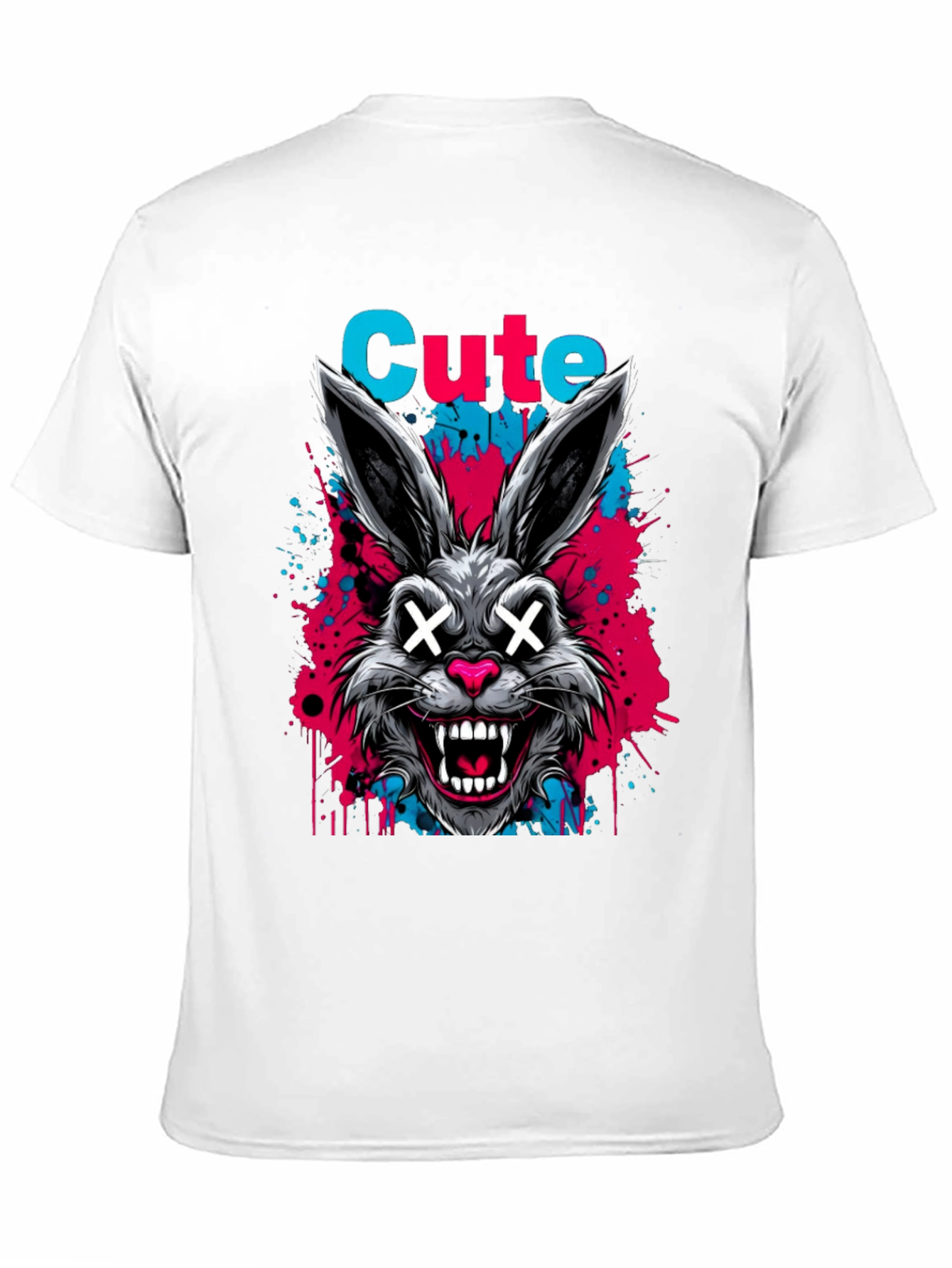 Cute Scary Rabbit Graphic Black T-Shirt