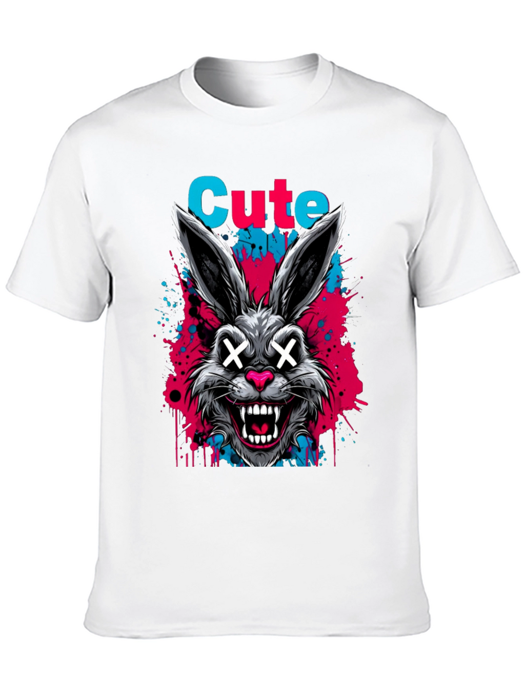 Cute Scary Rabbit Graphic Black T-Shirt