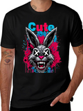 Cute Scary Rabbit Graphic Black T-Shirt