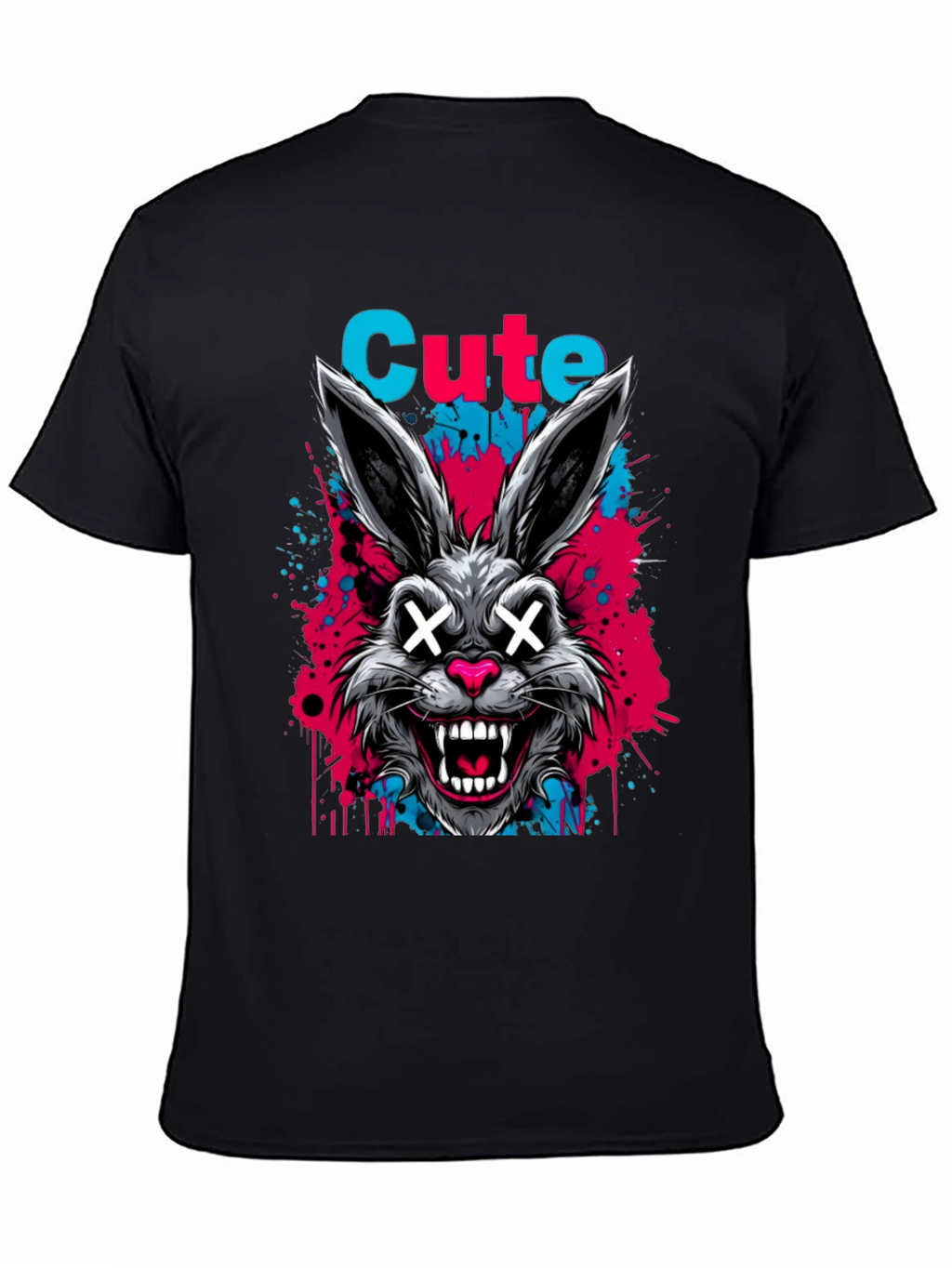 Cute Scary Rabbit Graphic Black T-Shirt