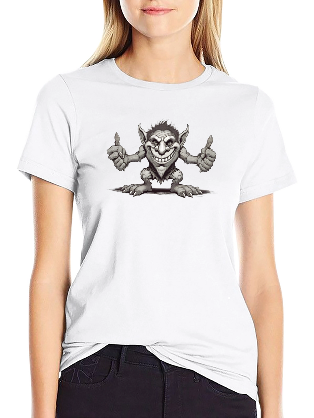 Funny Troll Graphic Print Black T-Shirt