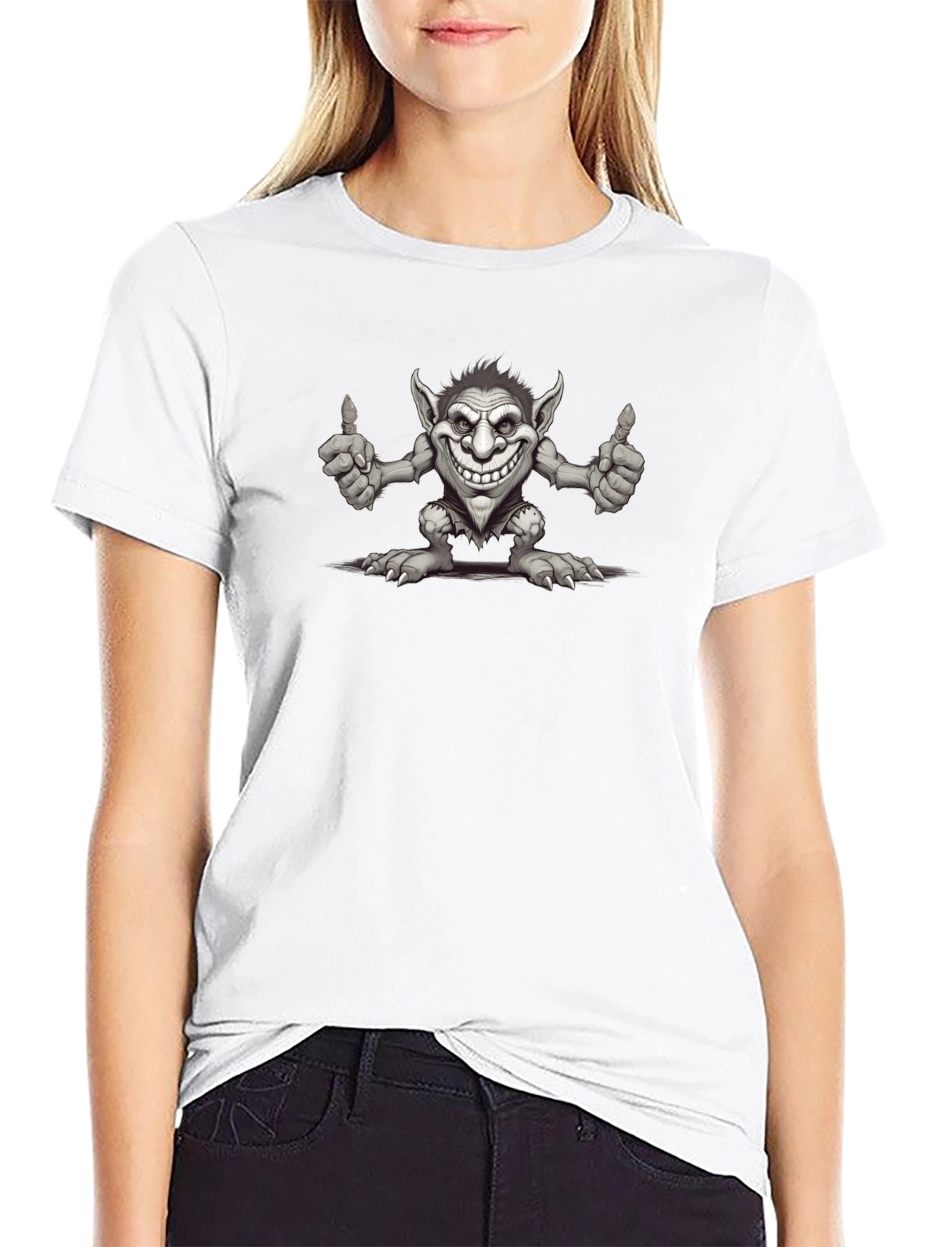 Funny Troll Graphic Print Black T-Shirt