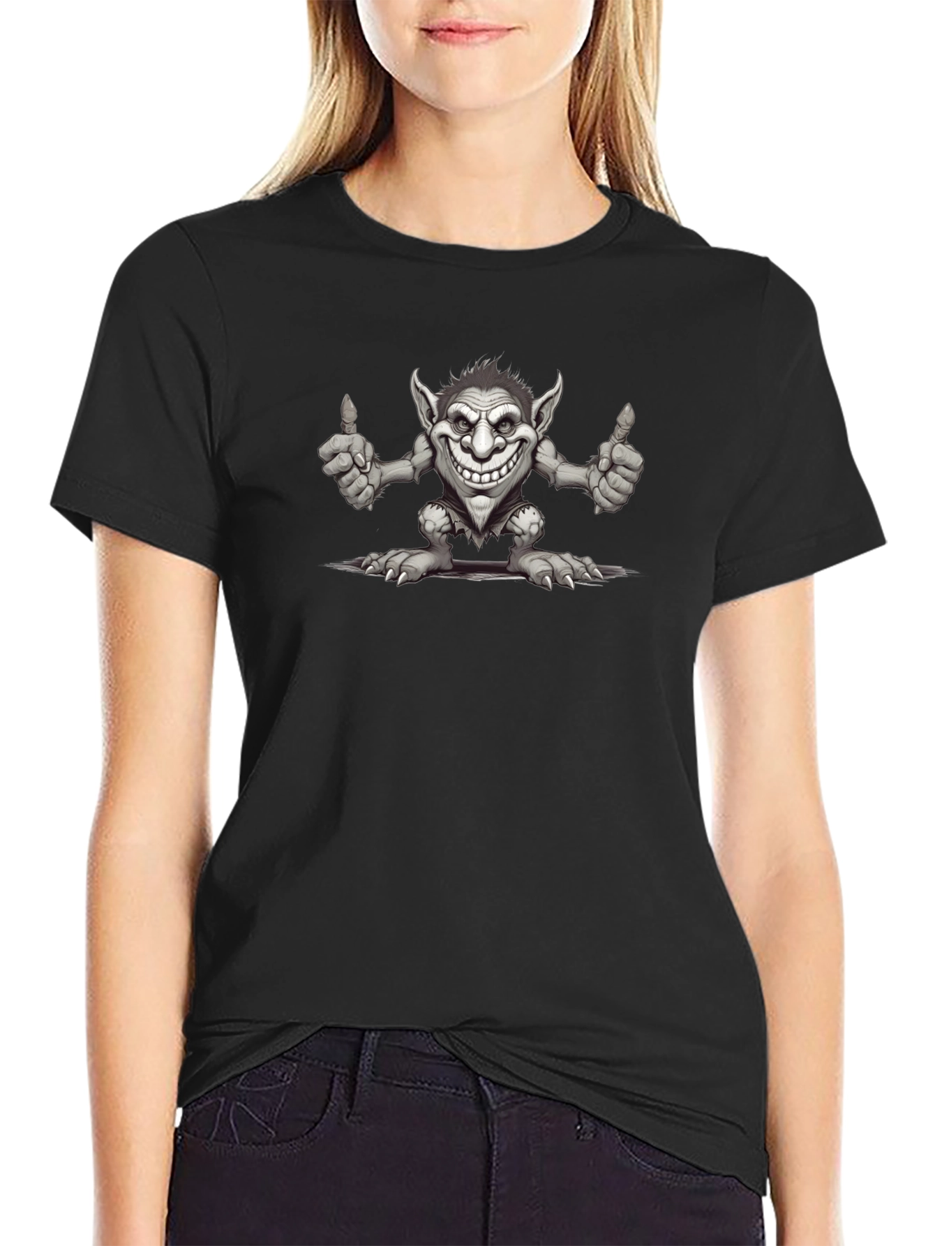 Funny Troll Graphic Print Black T-Shirt