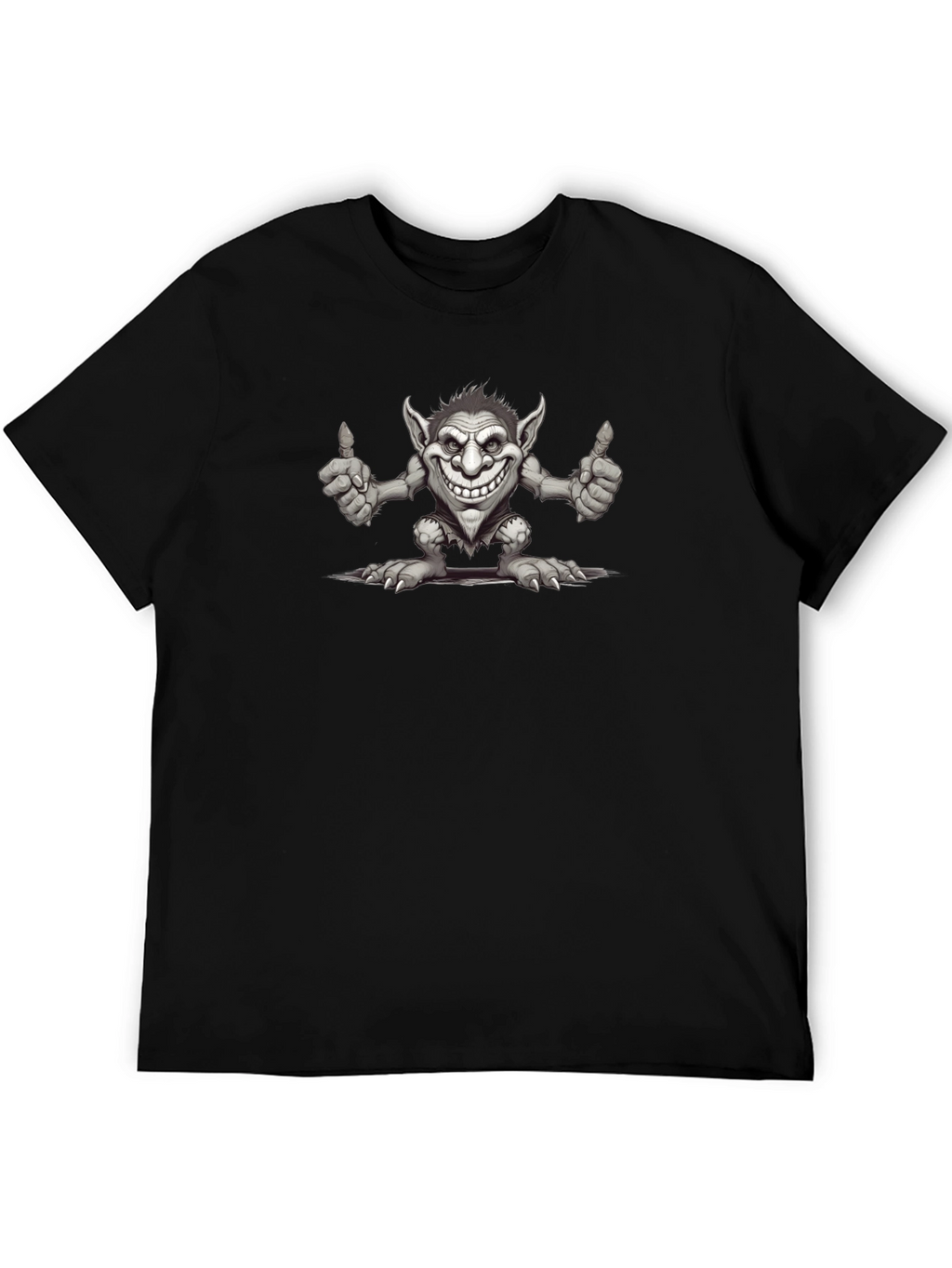 Funny Troll Graphic Print Black T-Shirt