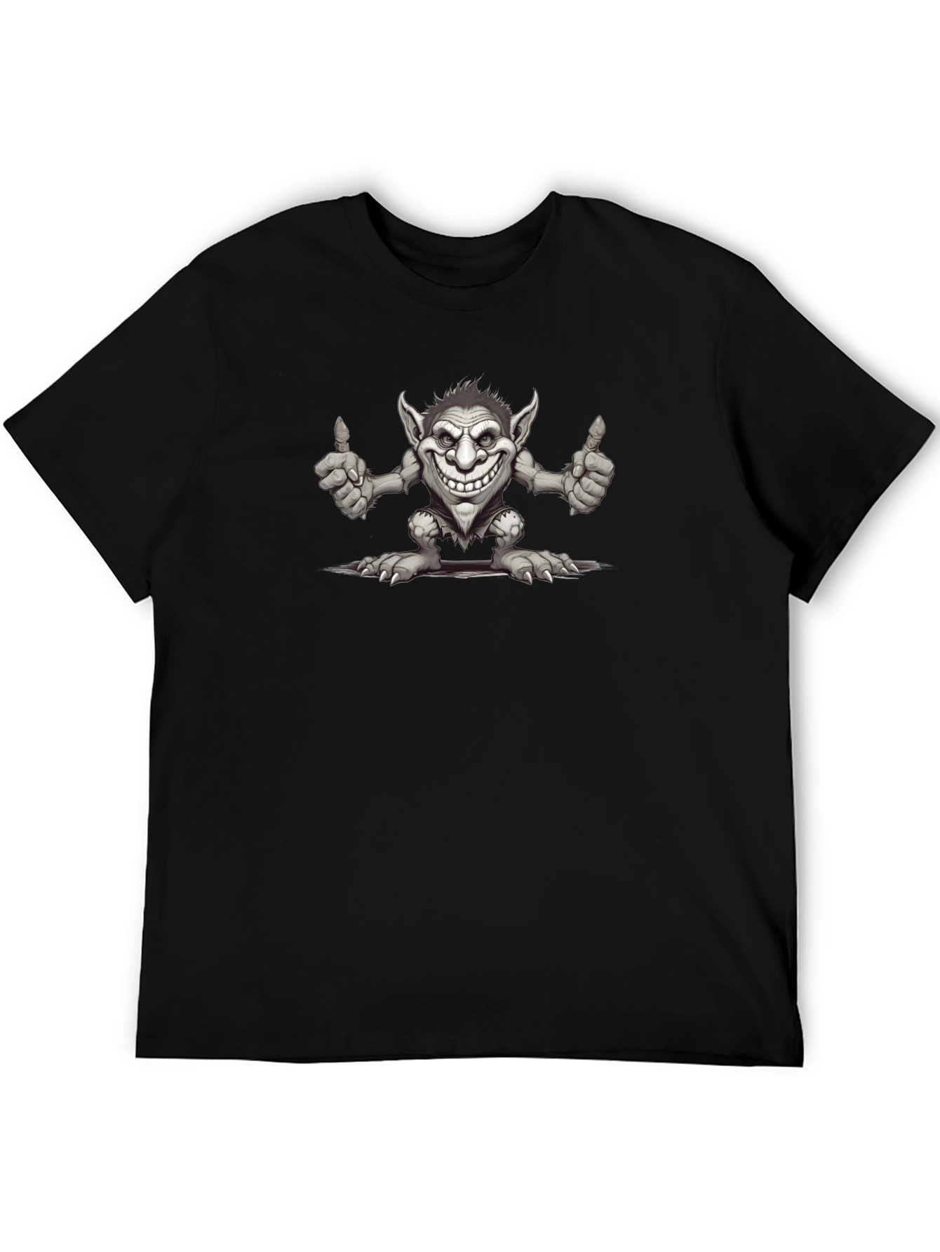 Funny Troll Graphic Print Black T-Shirt