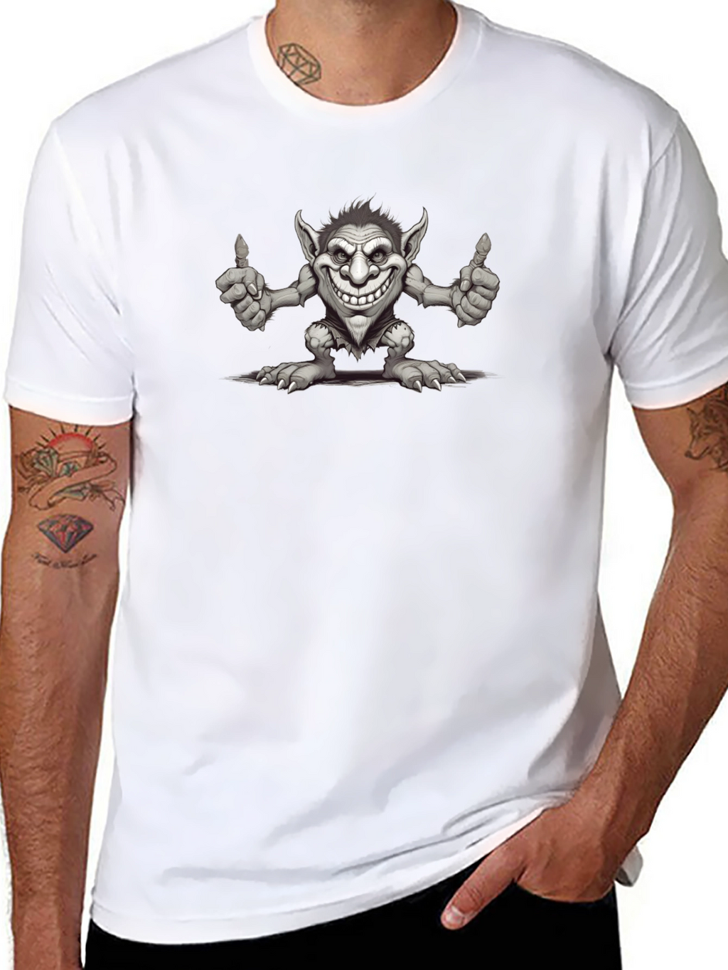 Funny Troll Graphic Print Black T-Shirt