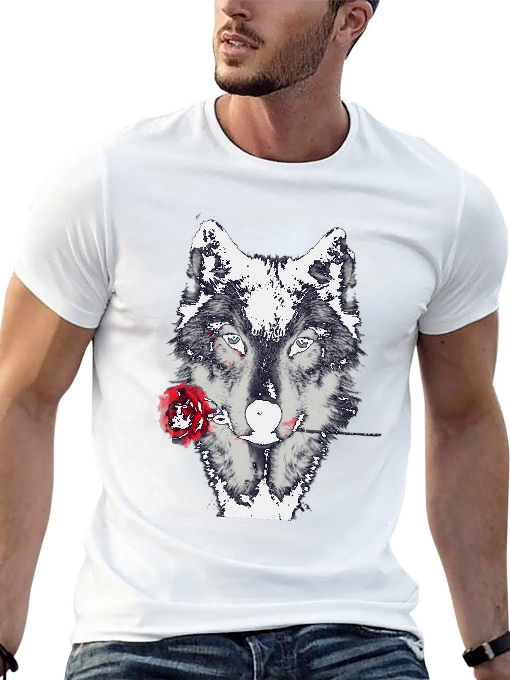 Wolf and Rose Graphic Tee - Black Casual T-Shirt