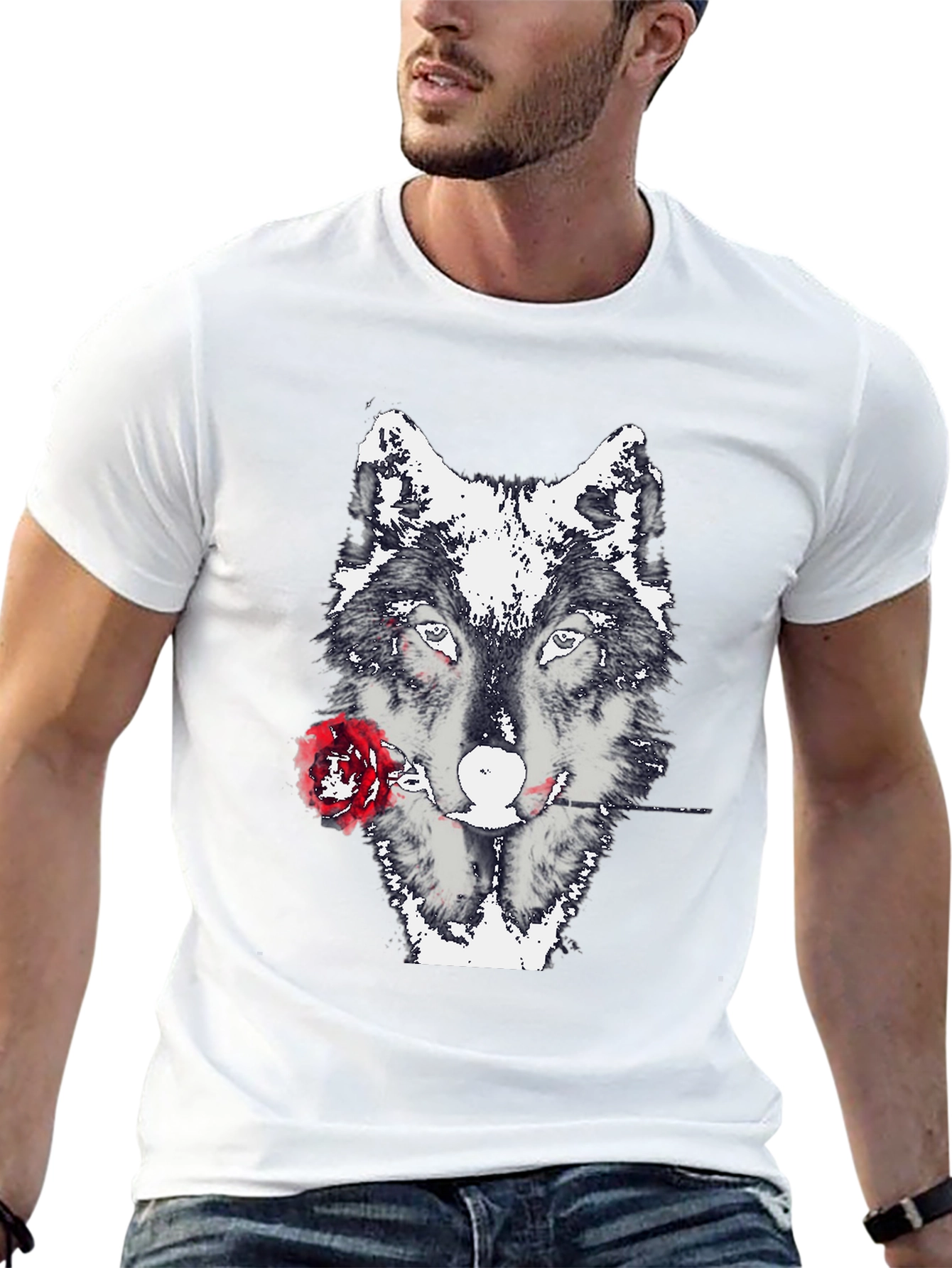 Wolf and Rose Graphic Tee - Black Casual T-Shirt