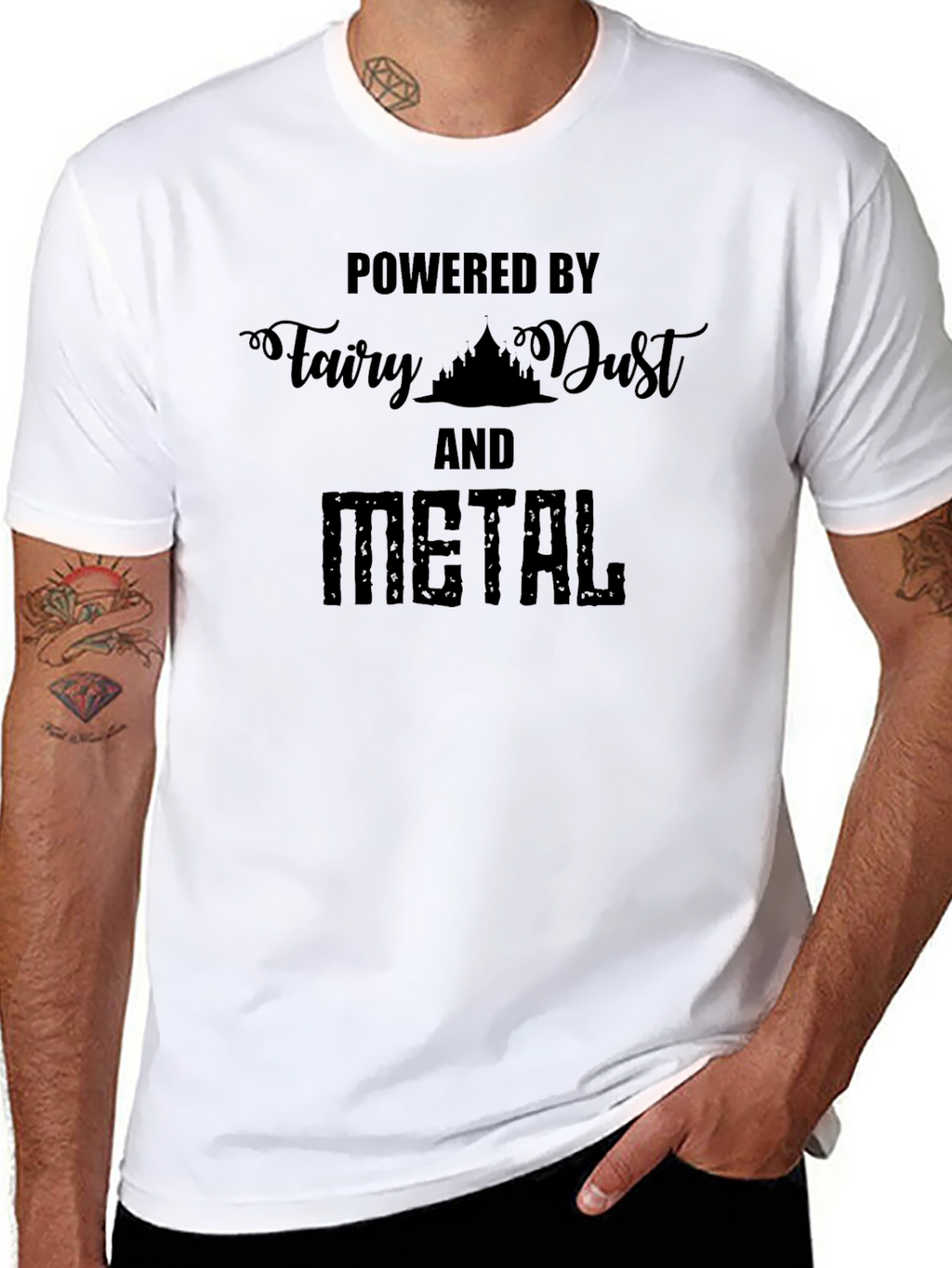 Powered by Fairy Dust and Metal Black T-Shirt