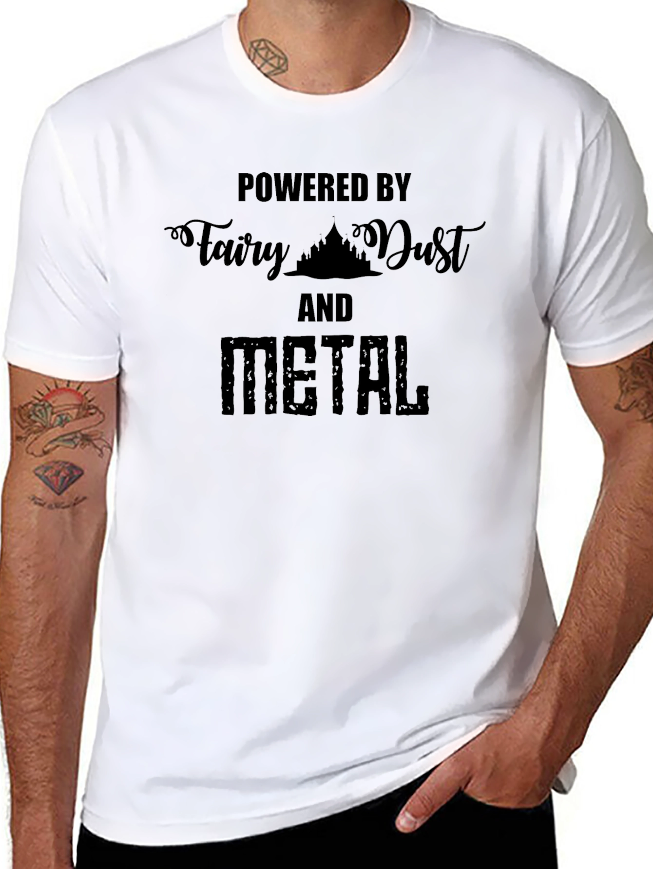 Powered by Fairy Dust and Metal Black T-Shirt