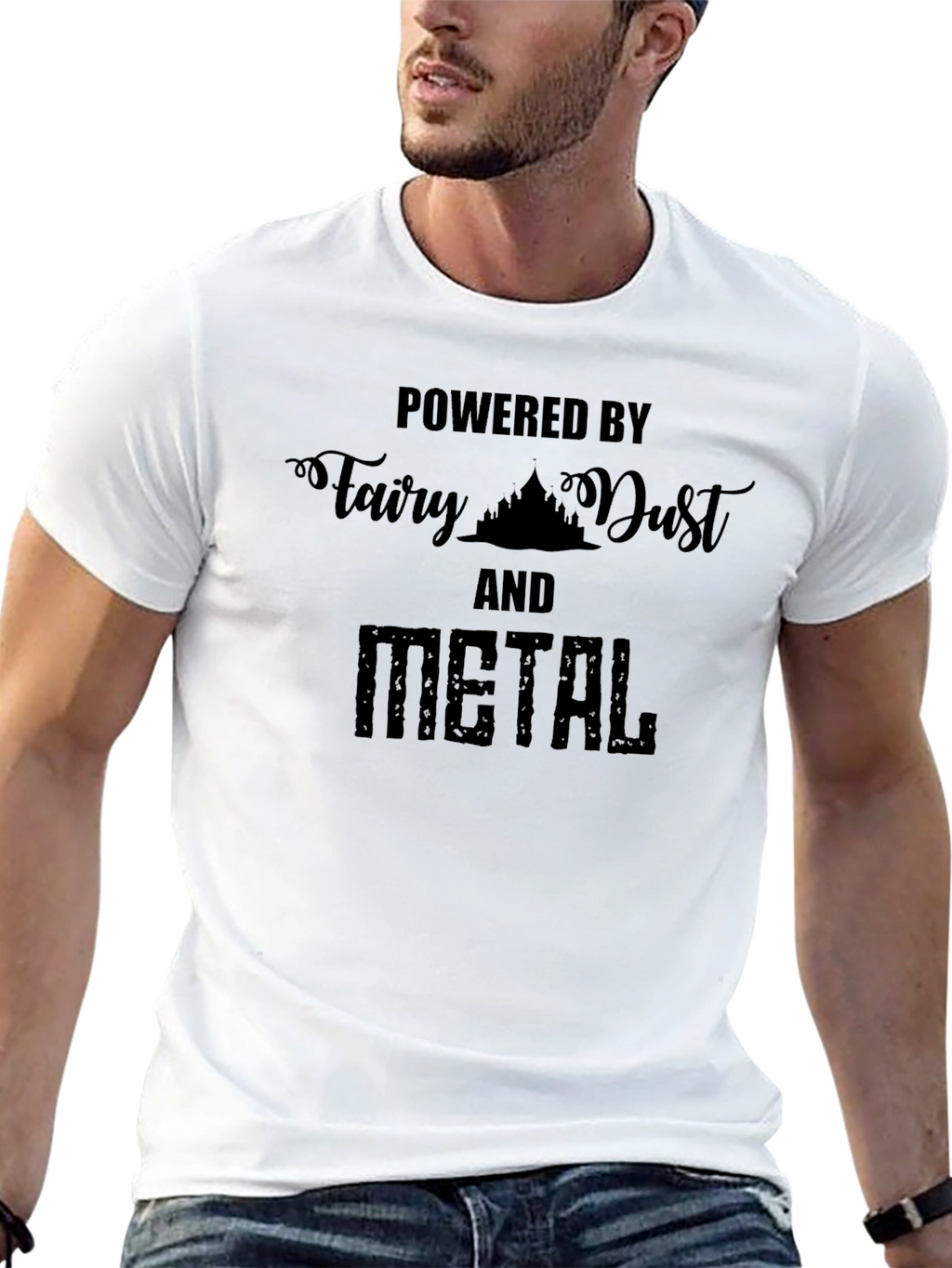 Powered by Fairy Dust and Metal Black T-Shirt